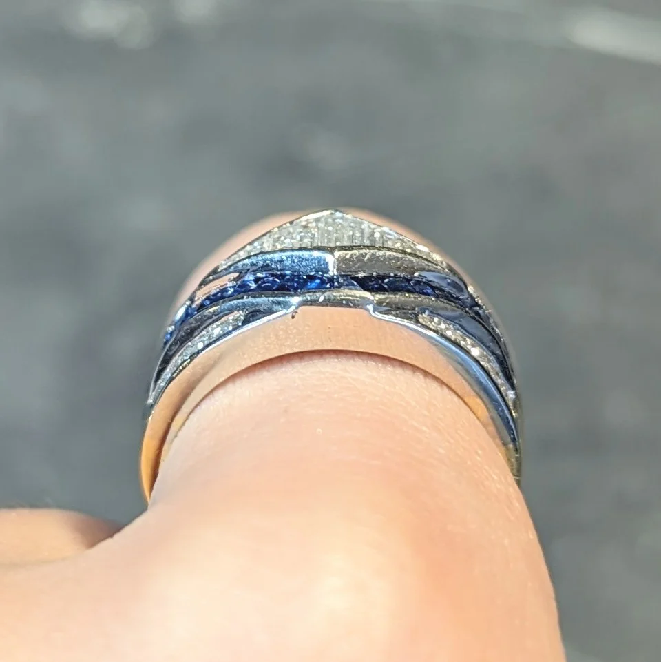 1990's 3.86 CTW Sapphire Diamond 18 Karat Two-Tone Gold Channel Band Ring - Image 14