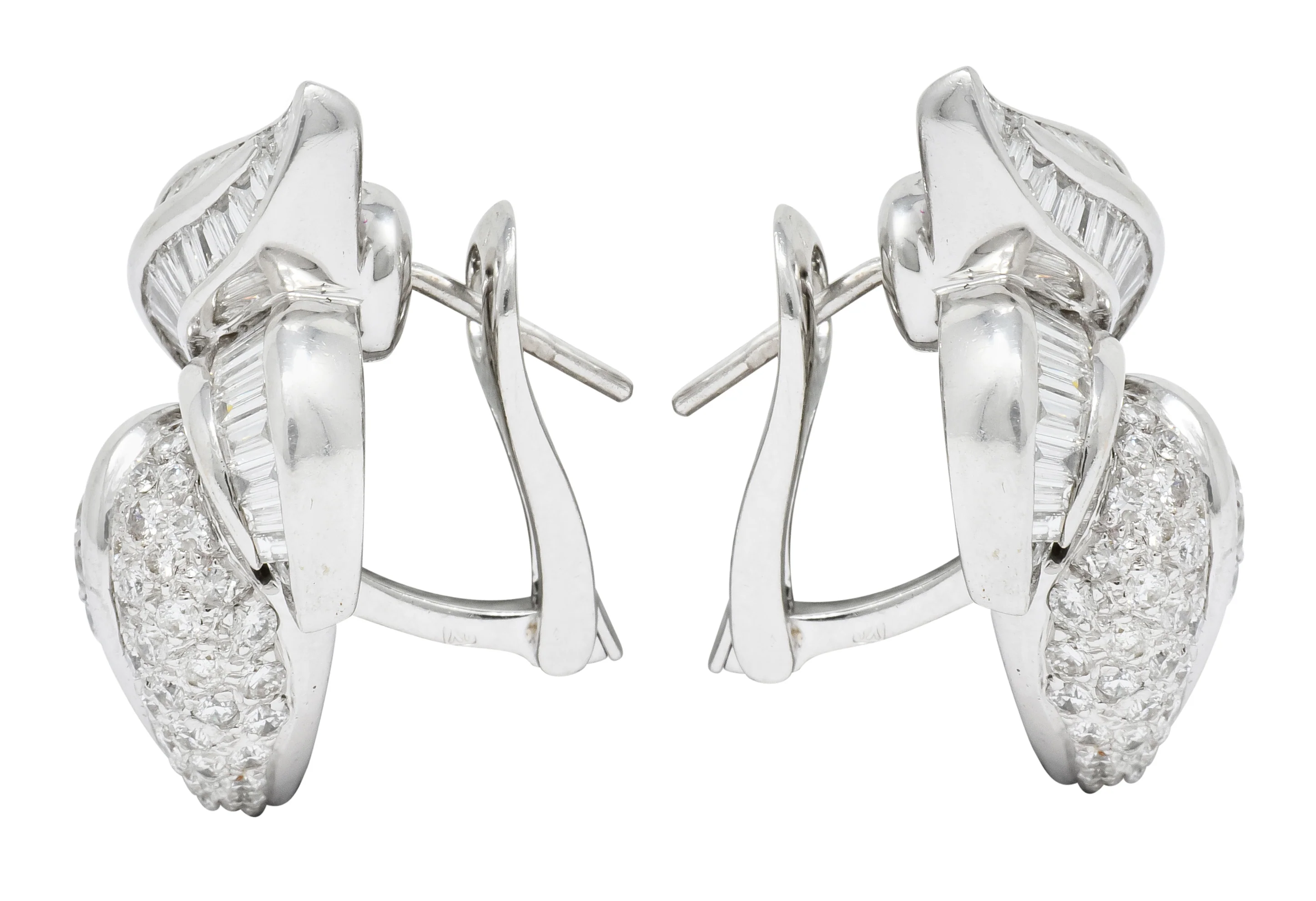 1990's 9.00 CTW Diamond 18 Karat White Gold Foliate Earrings - Image 2