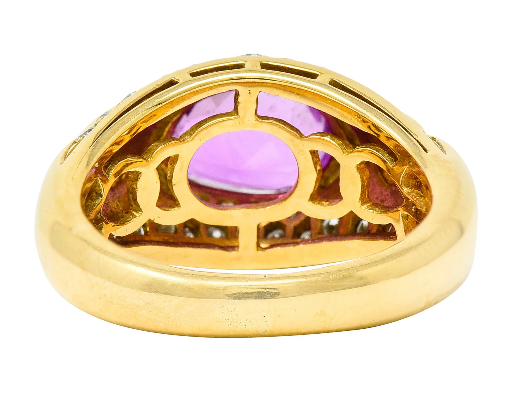 1990's Bulgari 3.15 CTW No Heat Pink Sapphire Diamond 18 Karat Gold Gancio Vintage Gemstone Ring - Image 5