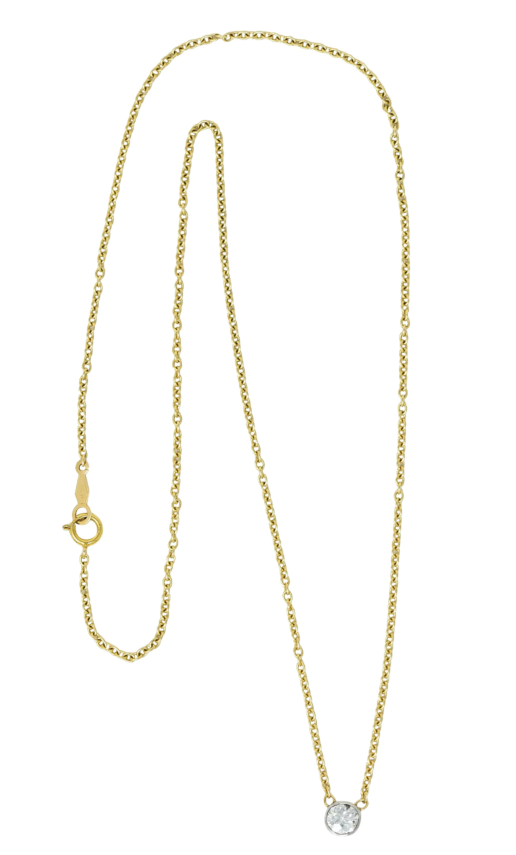 1990's Classic 0.35 CTW Diamond Solitaire 14 Karat Two-Tone Necklace - Image 2