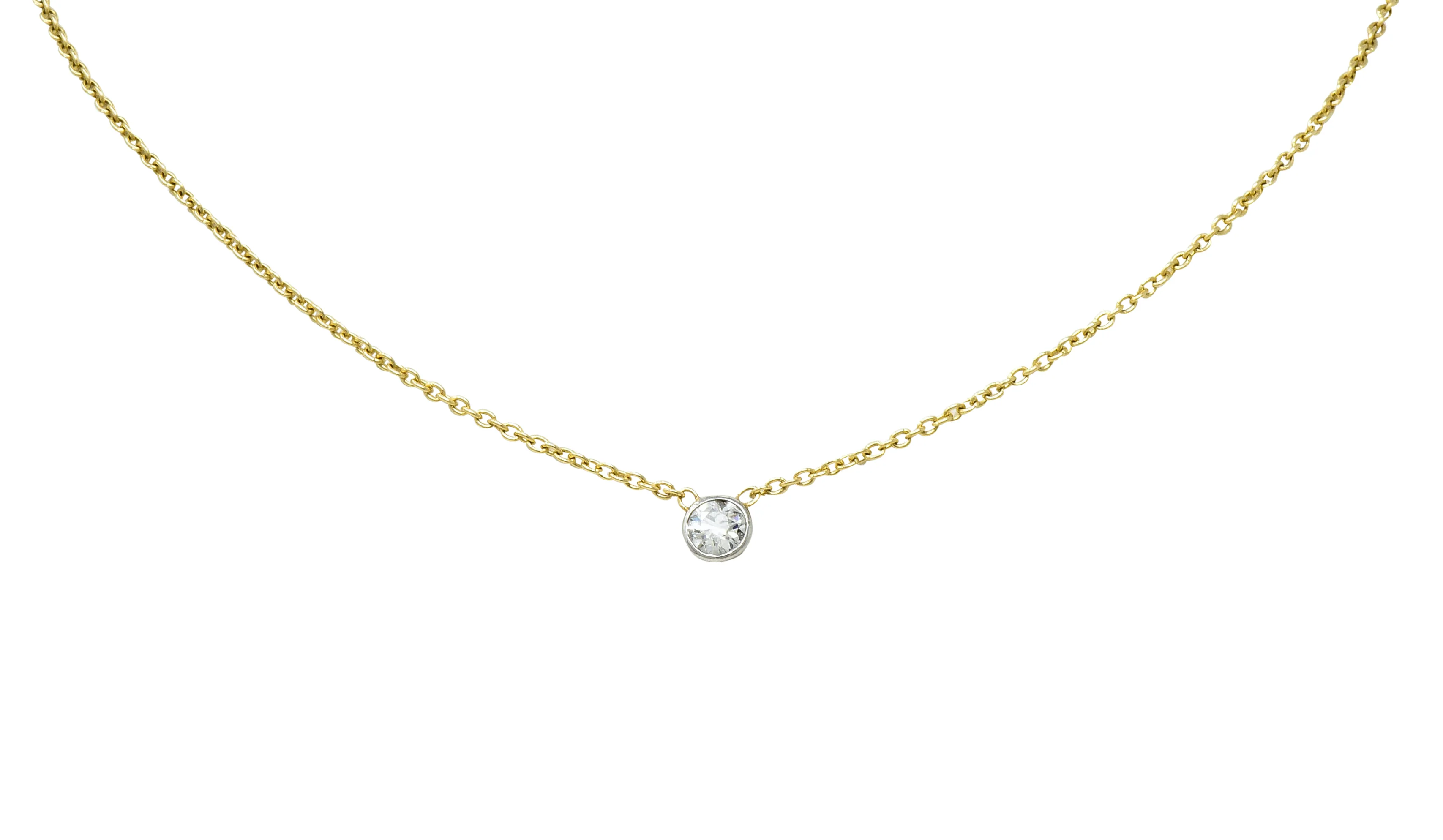 1990's Classic 0.35 CTW Diamond Solitaire 14 Karat Two-Tone Necklace - Image 9