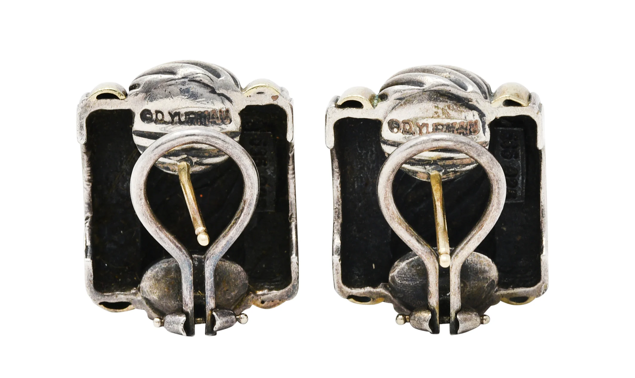 1990's David Yurman 14 Karat Gold Sterling Silver Classic Cable Half Hoop Earrings - Image 3