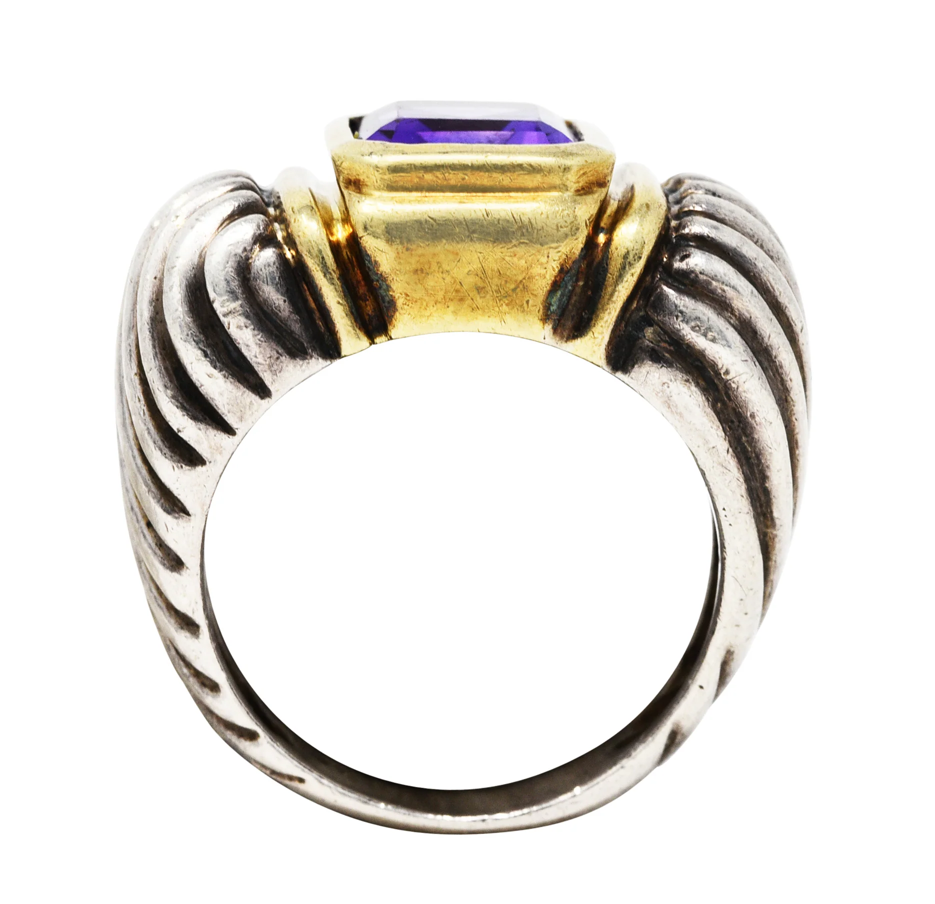 1990's David Yurman Amethyst 14 Karat Gold Sterling Silver Classic Cable Ring - Image 8