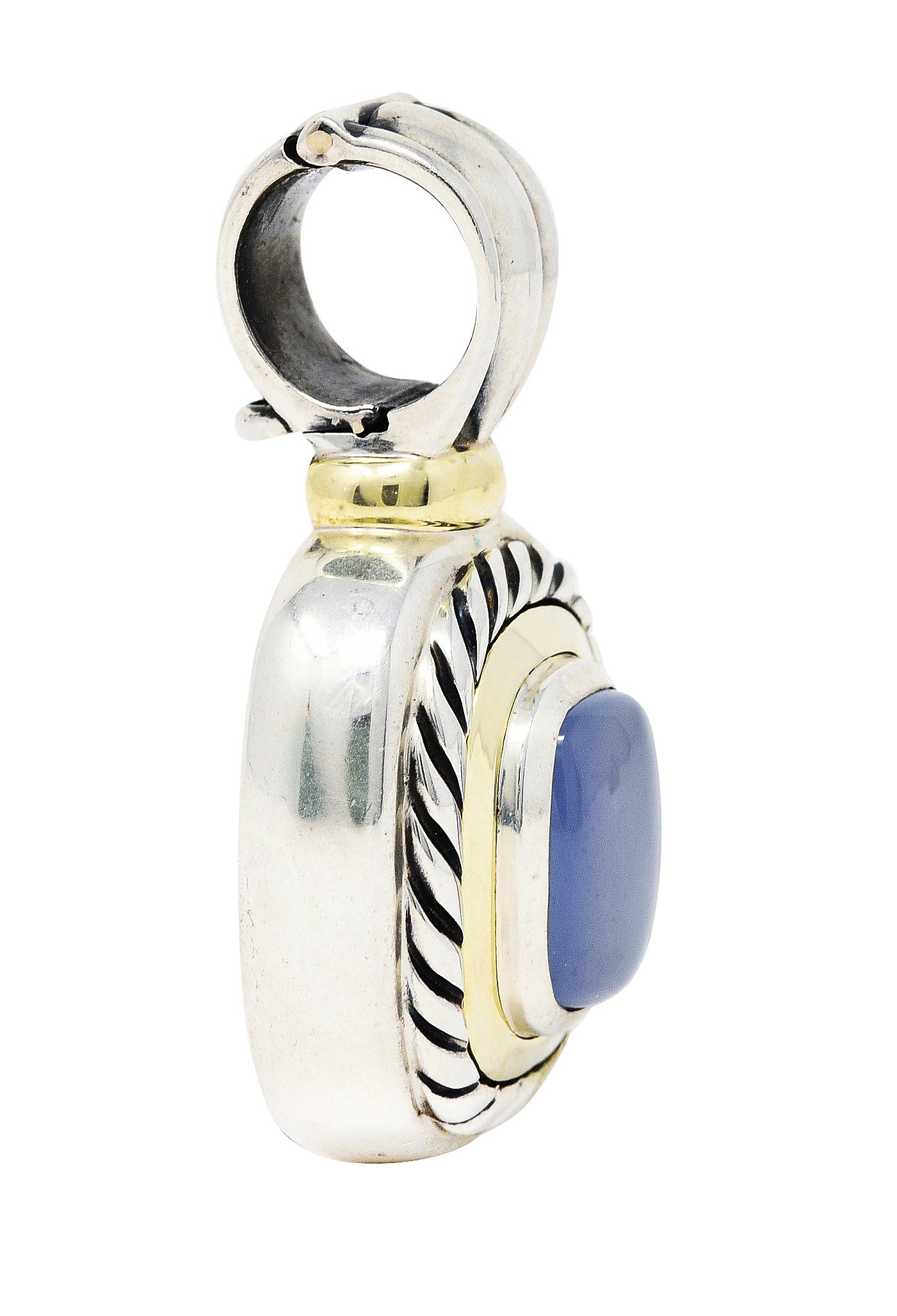 1990's David Yurman Chalcedony 14 Karat Gold Sterling Silver Classic Cable Enhancer Pendant - Image 4