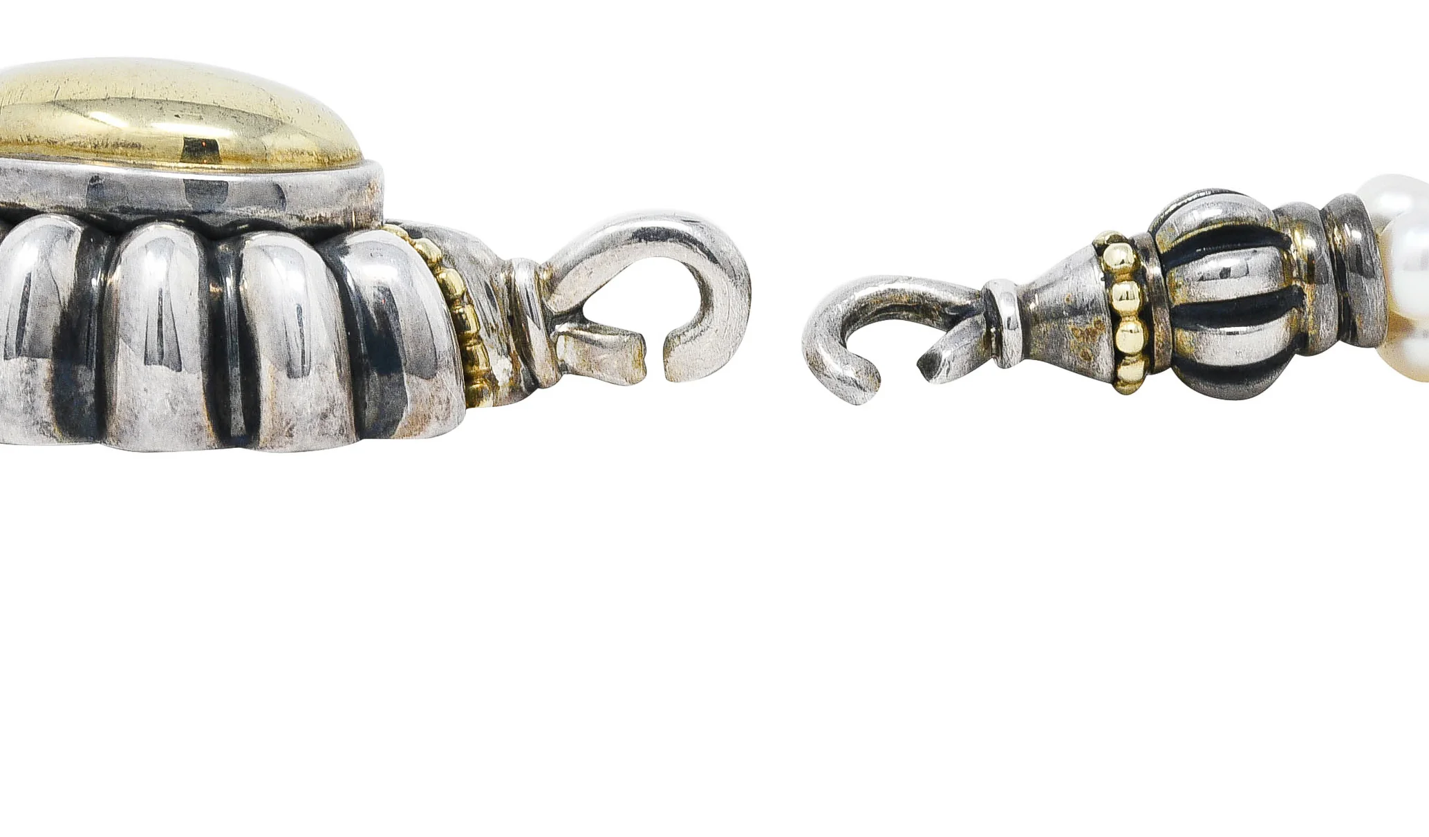 1990's Lagos Pearl 18 Karat Gold Sterling Silver Luna Three Strand Necklace - Image 8