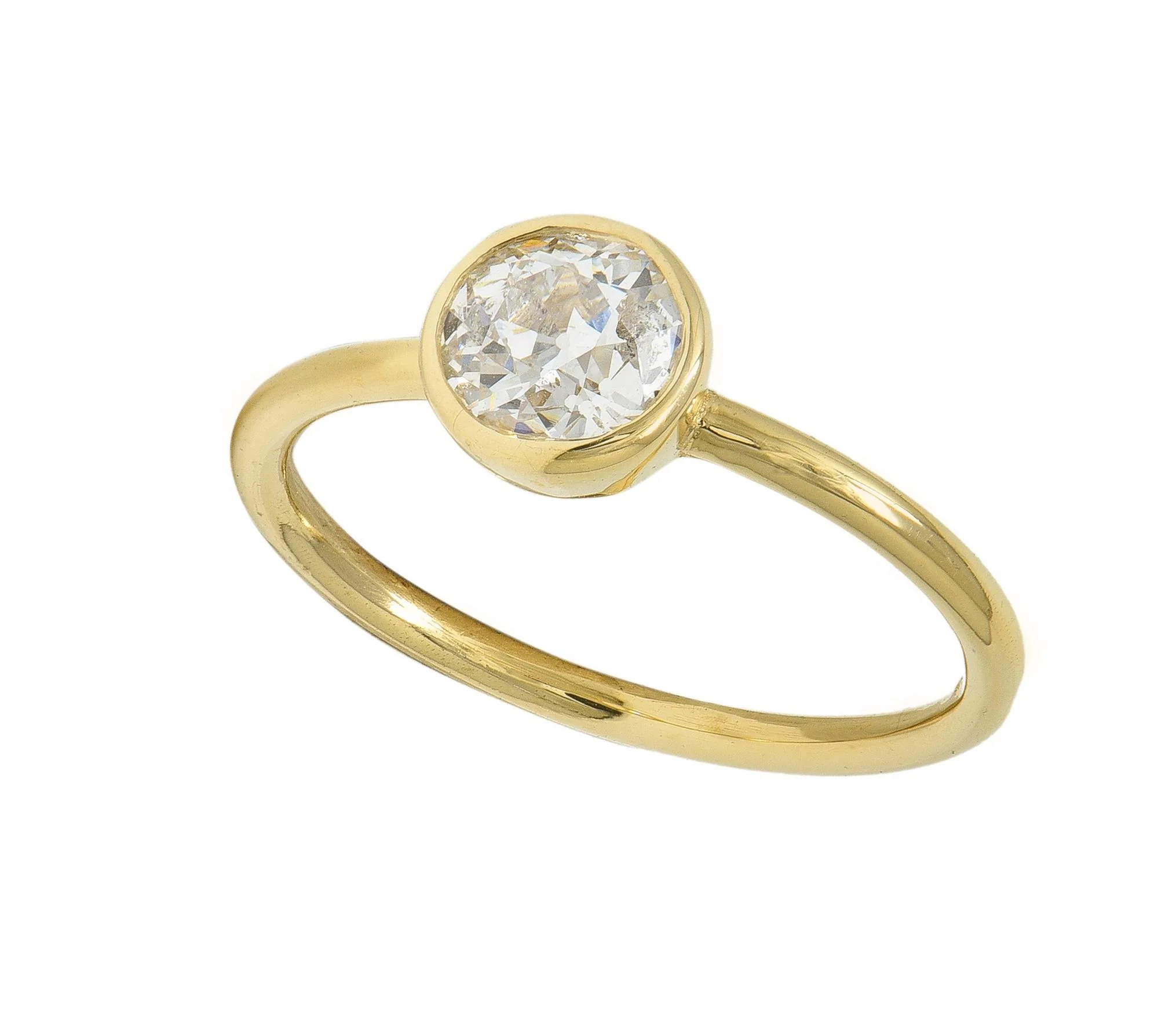 1990's Old European Cut Diamond 14 Karat Yellow Gold Bezel Set Solitaire Engagement Ring - Image 7