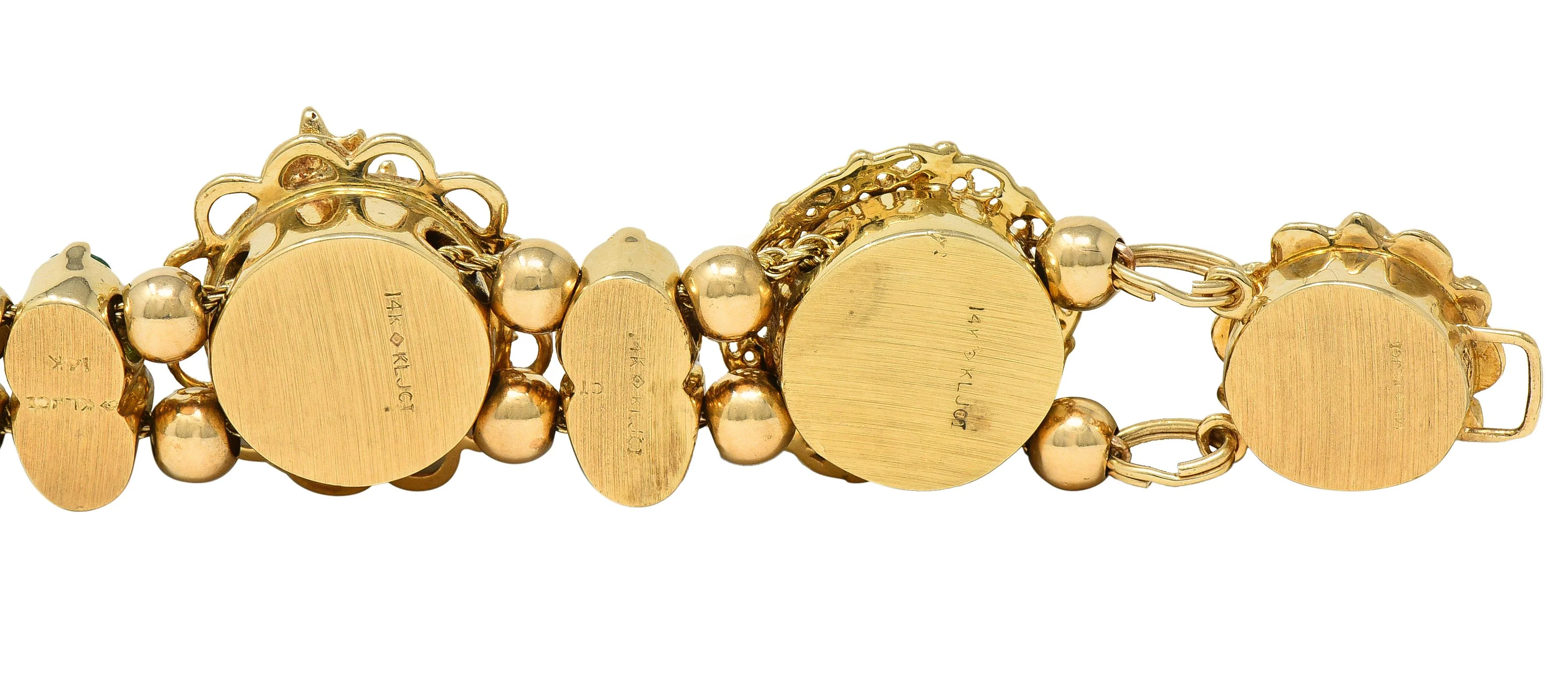 1990s Ruby Emerald Diamond Garnet Enamel 14 Karat Gold Vintage Christmas Slide Bracelet - Image 8