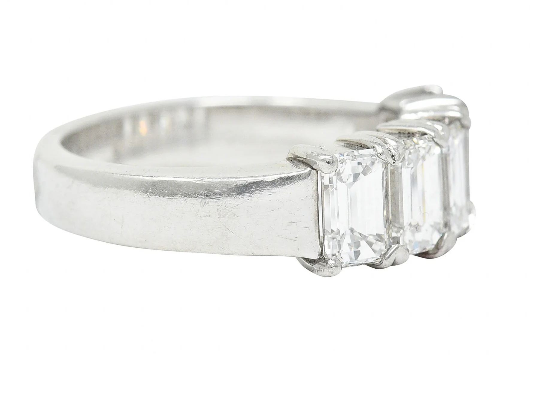 1990's Vintage 2.25 CTW Emerald Cut Diamond Platinum Band Ring - Image 3