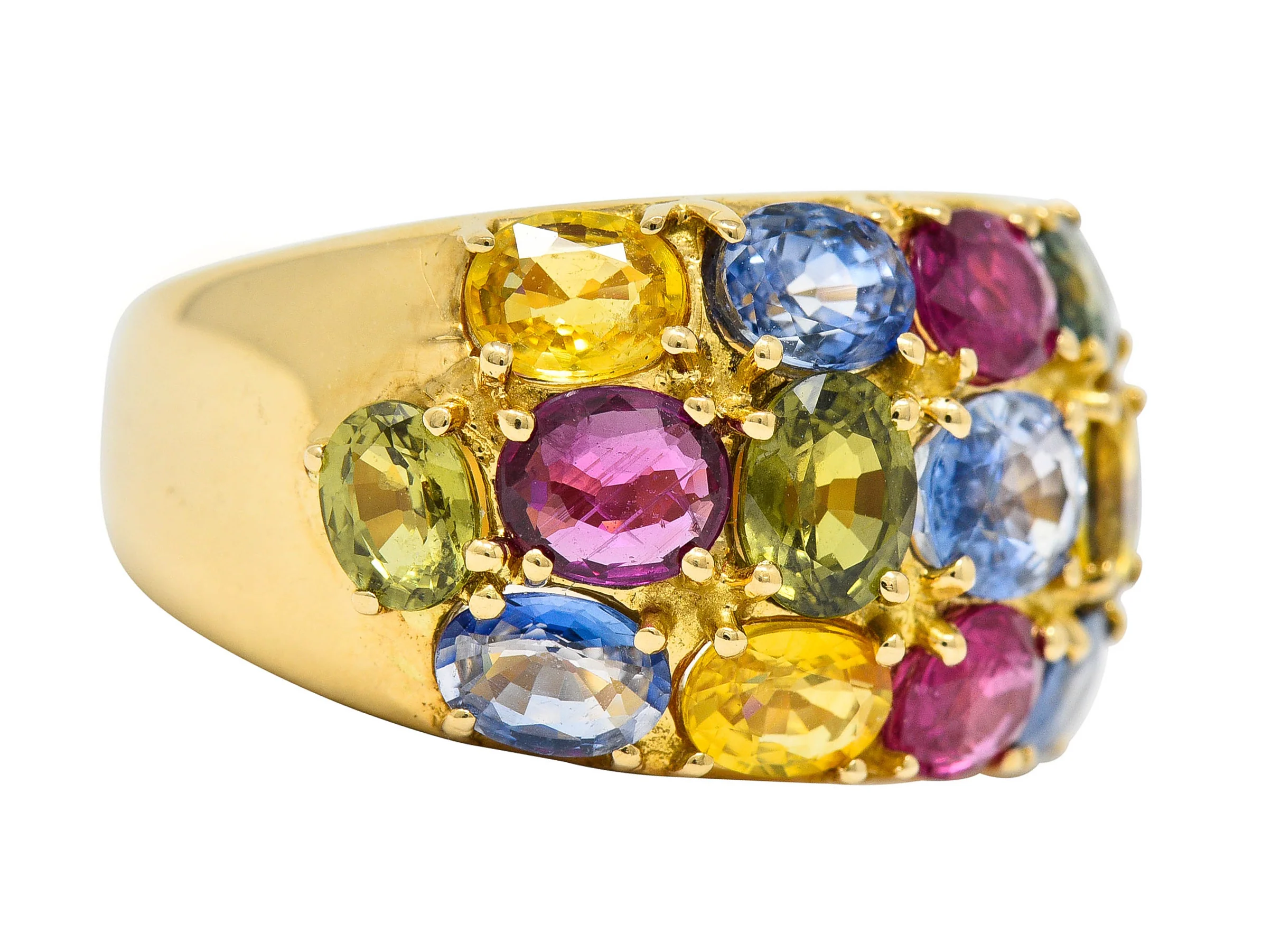 1990's Vintage 6.90 CTW Sapphire Ruby 18 Karat Gold Gemstone Band Ring - Image 2