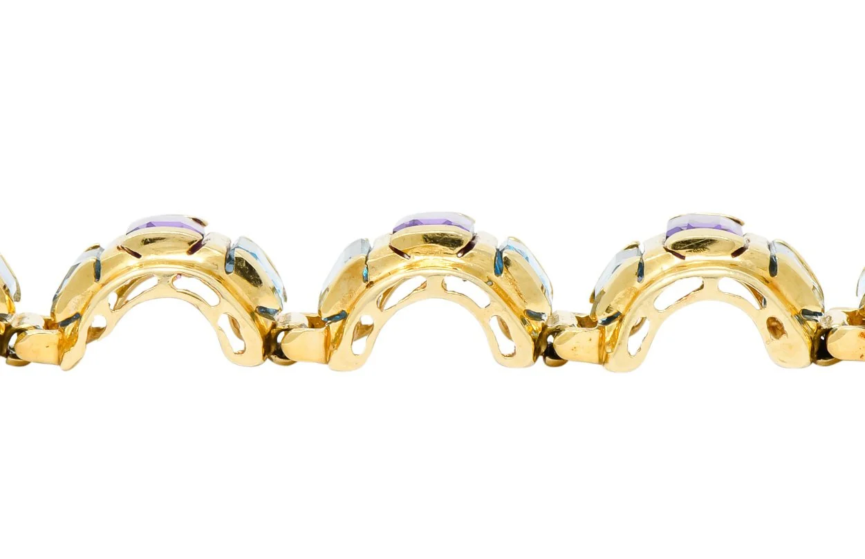 1990's Vintage Amethyst Blue Topaz 14 Karat Gold Link Bracelet - Image 10
