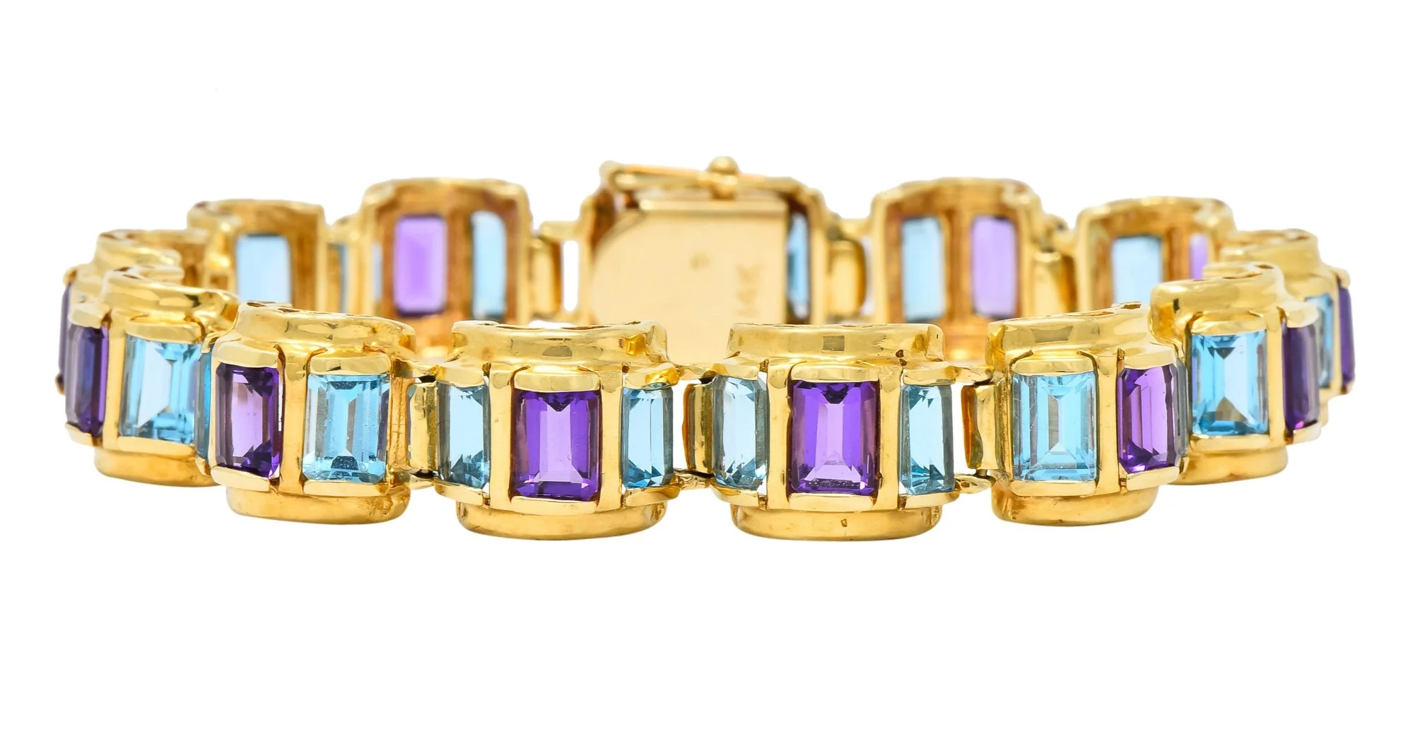 1990's Vintage Amethyst Blue Topaz 14 Karat Gold Link Bracelet - Image 3