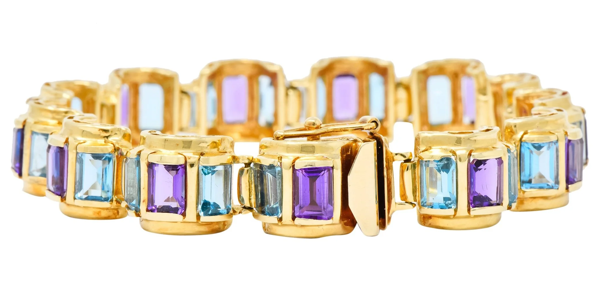 1990's Vintage Amethyst Blue Topaz 14 Karat Gold Link Bracelet - Image 4