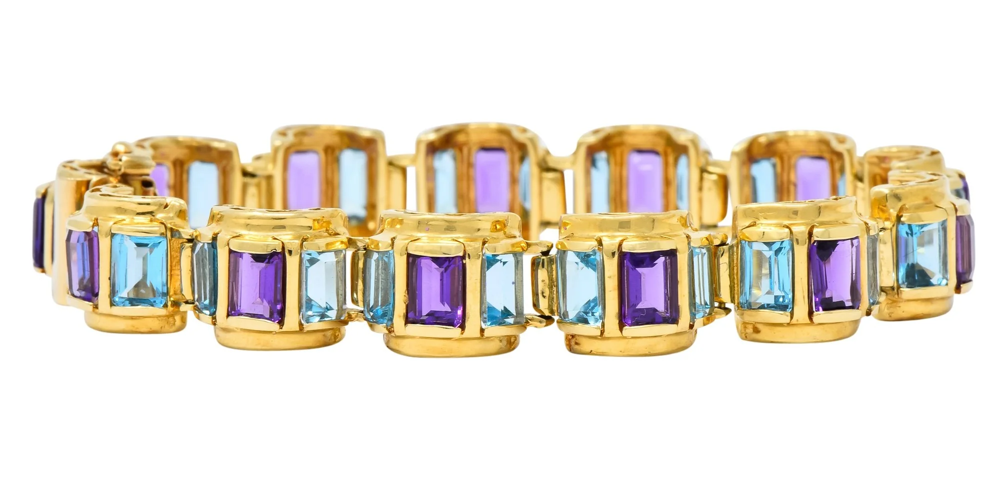 1990's Vintage Amethyst Blue Topaz 14 Karat Gold Link Bracelet - Image 5