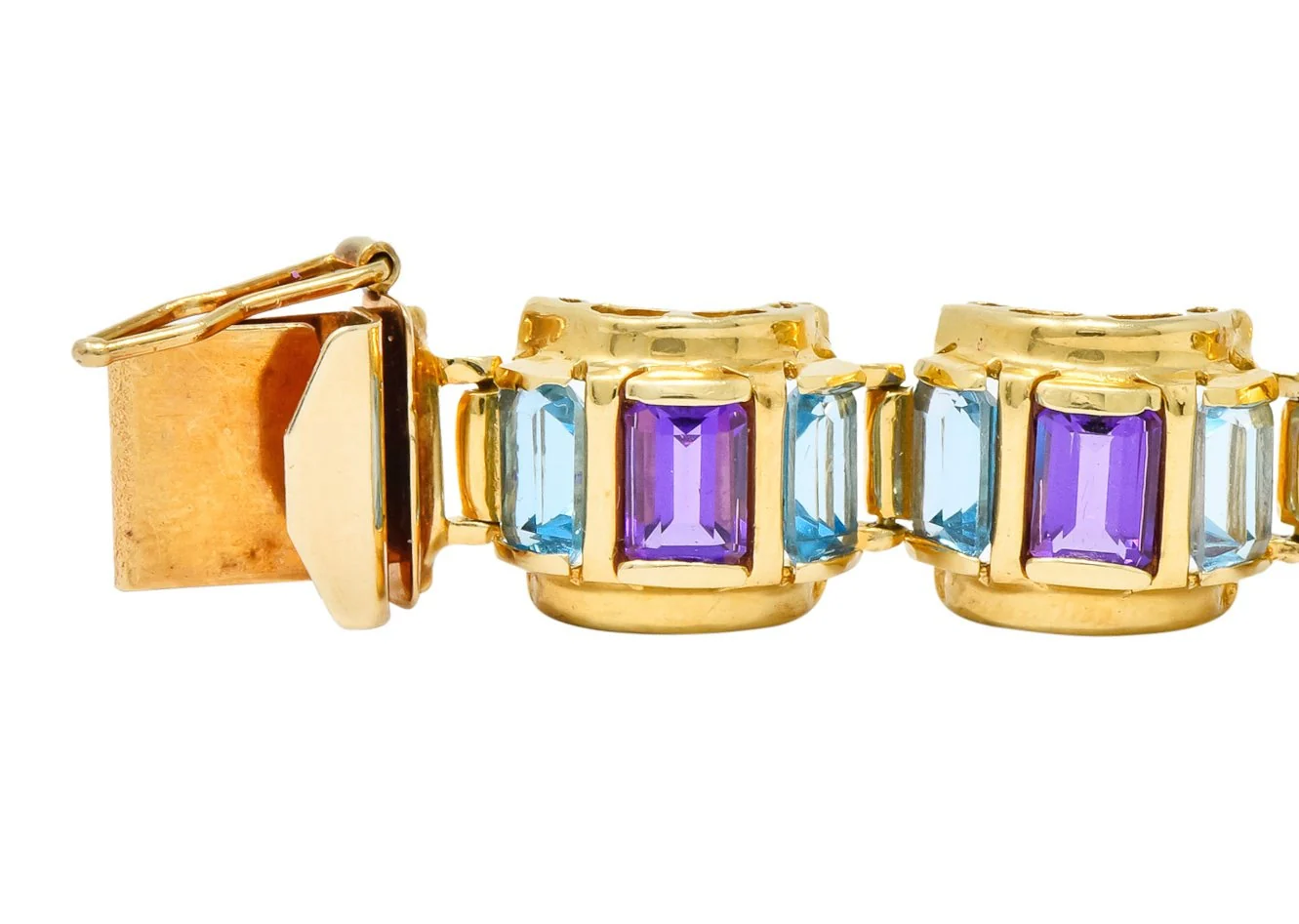 1990's Vintage Amethyst Blue Topaz 14 Karat Gold Link Bracelet - Image 6
