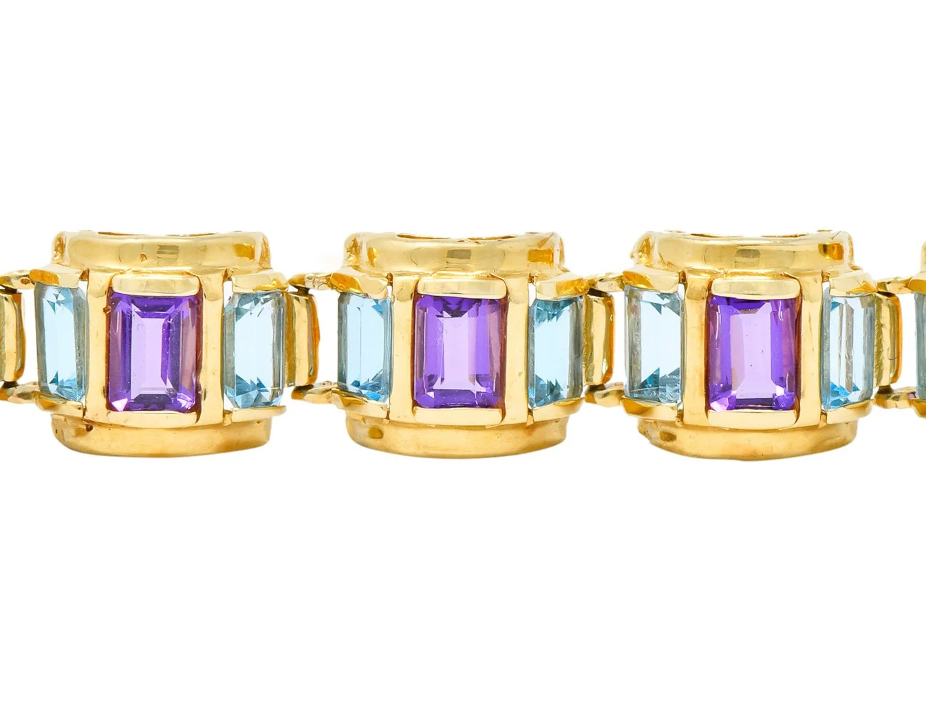 1990's Vintage Amethyst Blue Topaz 14 Karat Gold Link Bracelet - Image 7