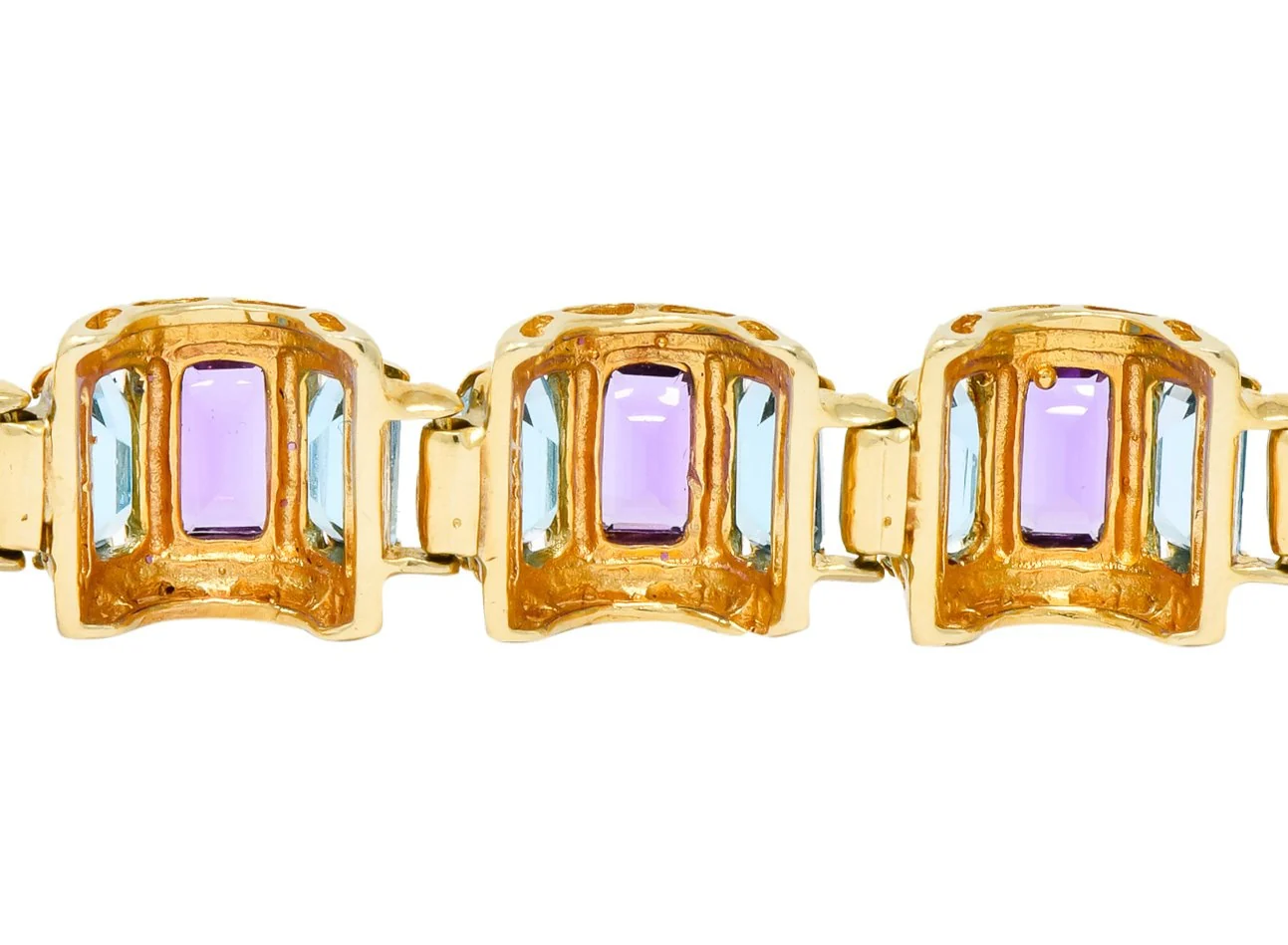1990's Vintage Amethyst Blue Topaz 14 Karat Gold Link Bracelet - Image 9