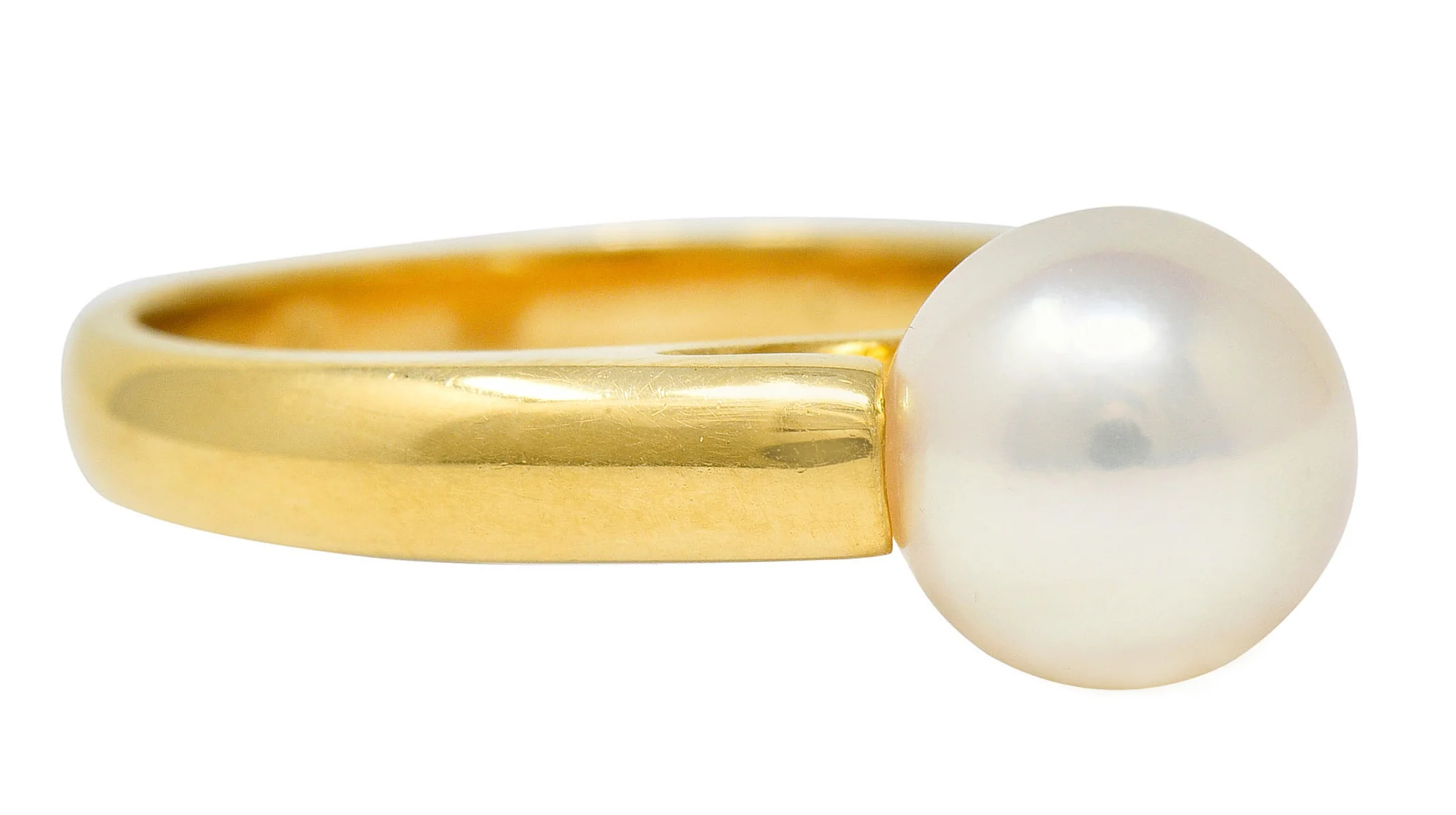 1990's Vintage Cultured Pearl 18 Karat Gold Gemstone Ring - Image 2
