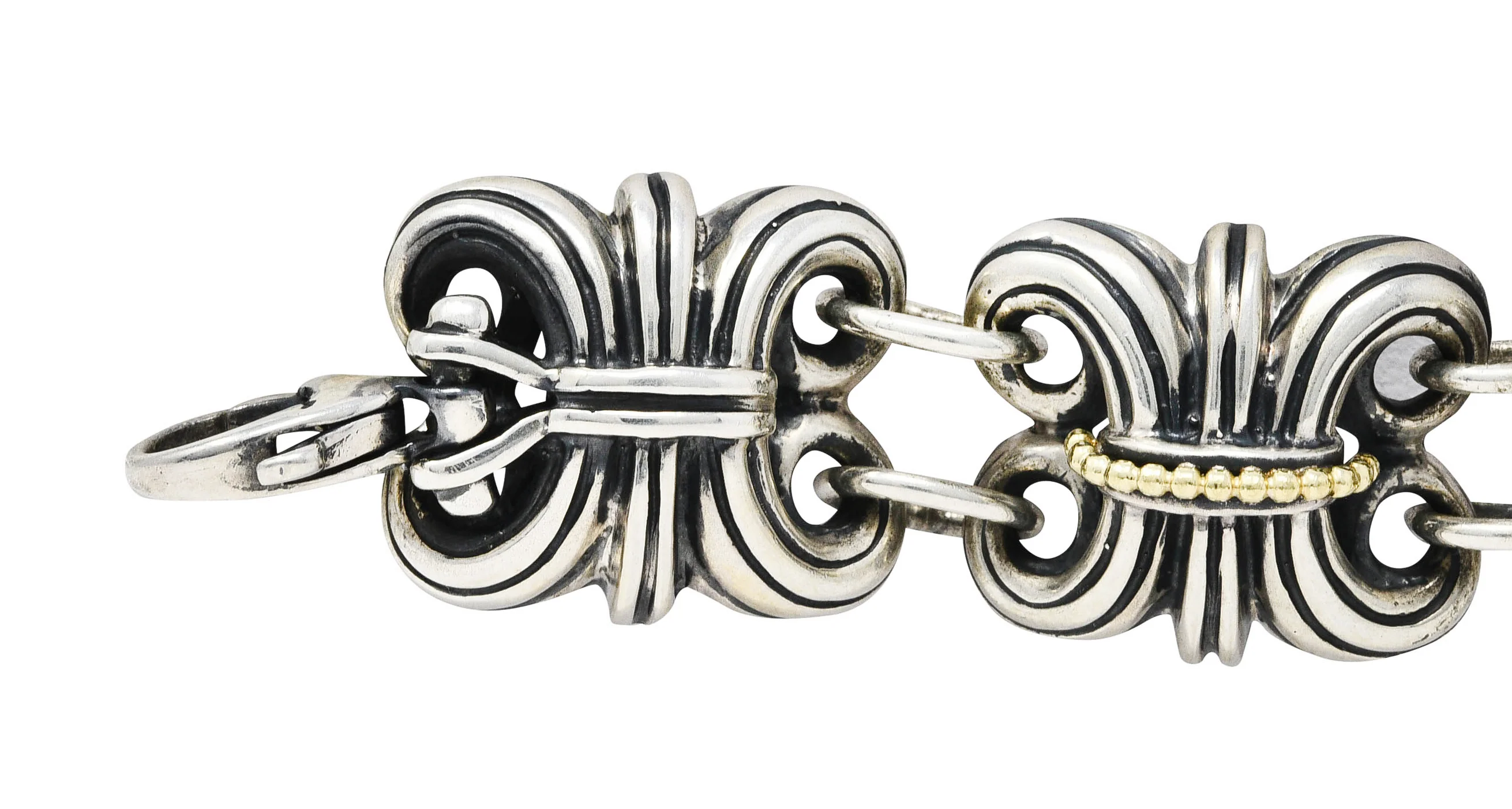 1990's Vintage Lagos 18 Karat Gold Sterling Silver Wheat Link Bracelet - Image 2