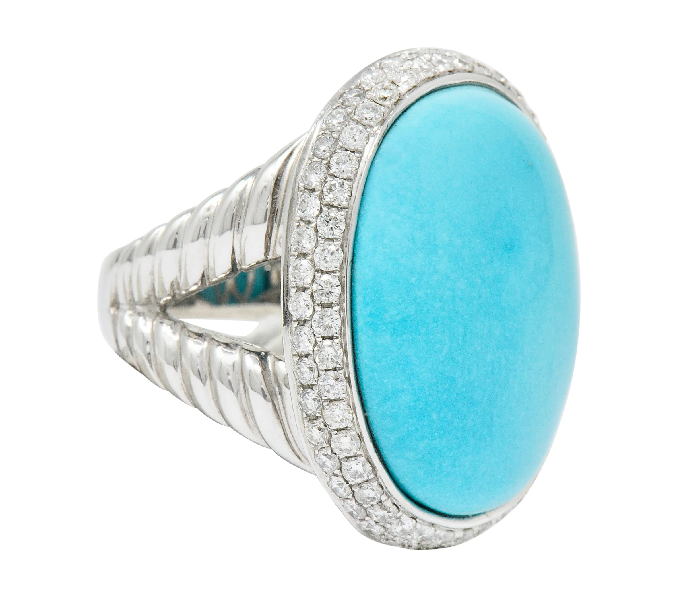 1990's Vintage Turquoise 1.25 CTW Diamond 18 Karat White Gold Statement Ring - Image 2