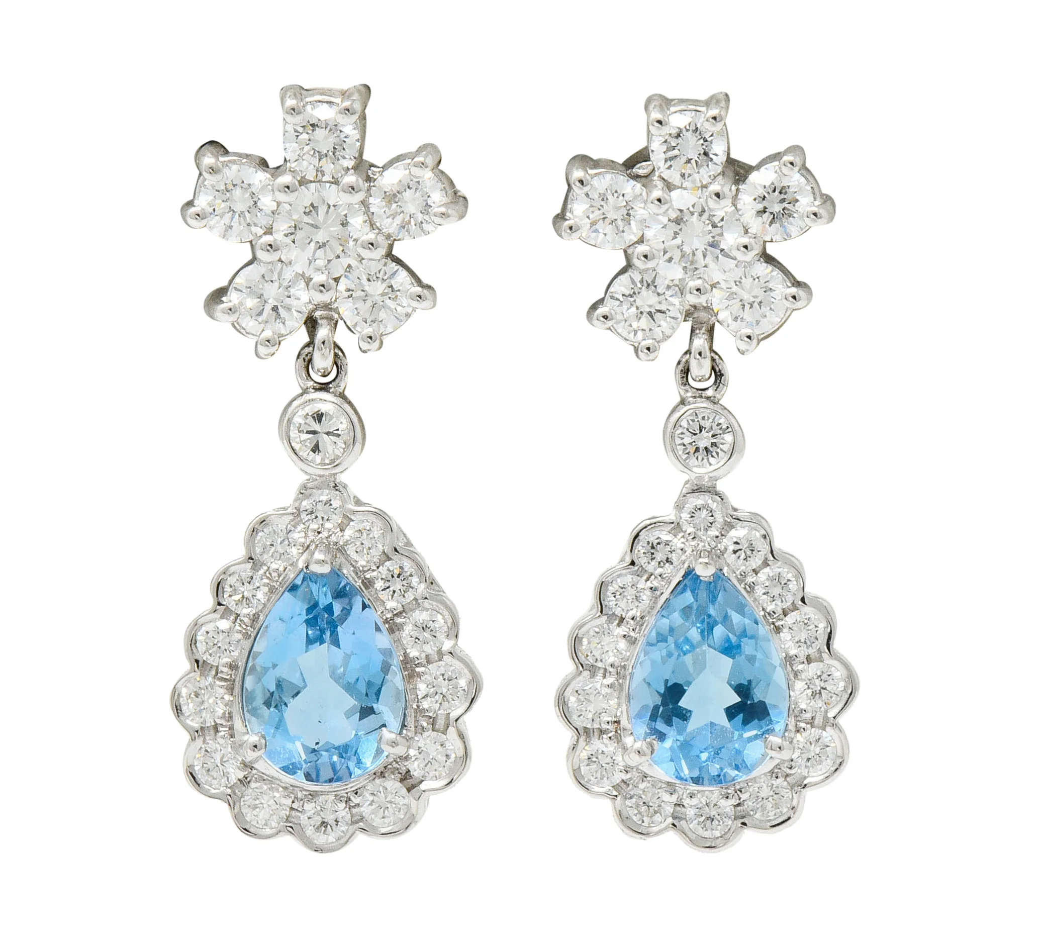 2.00 CTW Aquamarine Diamond Platinum 18 Karat White Gold Convertible Drop Earrings