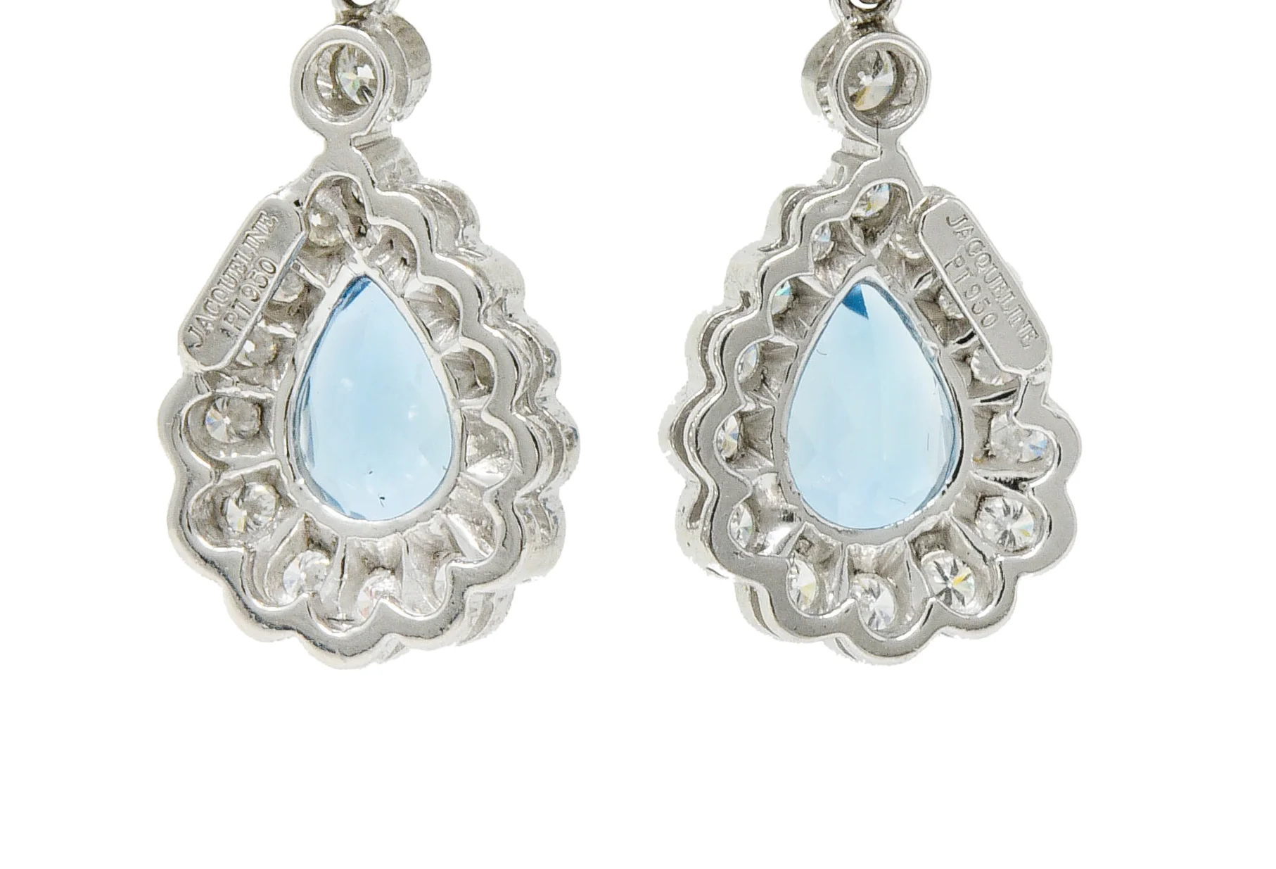 2.00 CTW Aquamarine Diamond Platinum 18 Karat White Gold Convertible Drop Earrings - Image 6