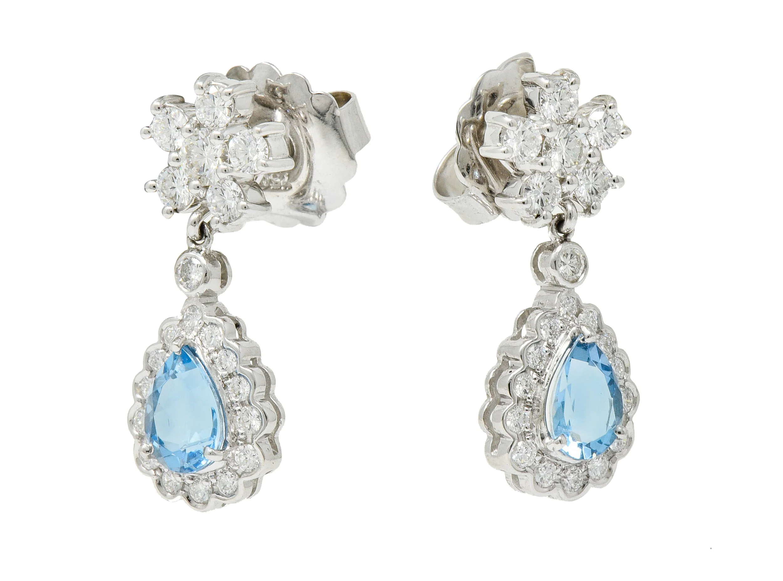 2.00 CTW Aquamarine Diamond Platinum 18 Karat White Gold Convertible Drop Earrings - Image 7