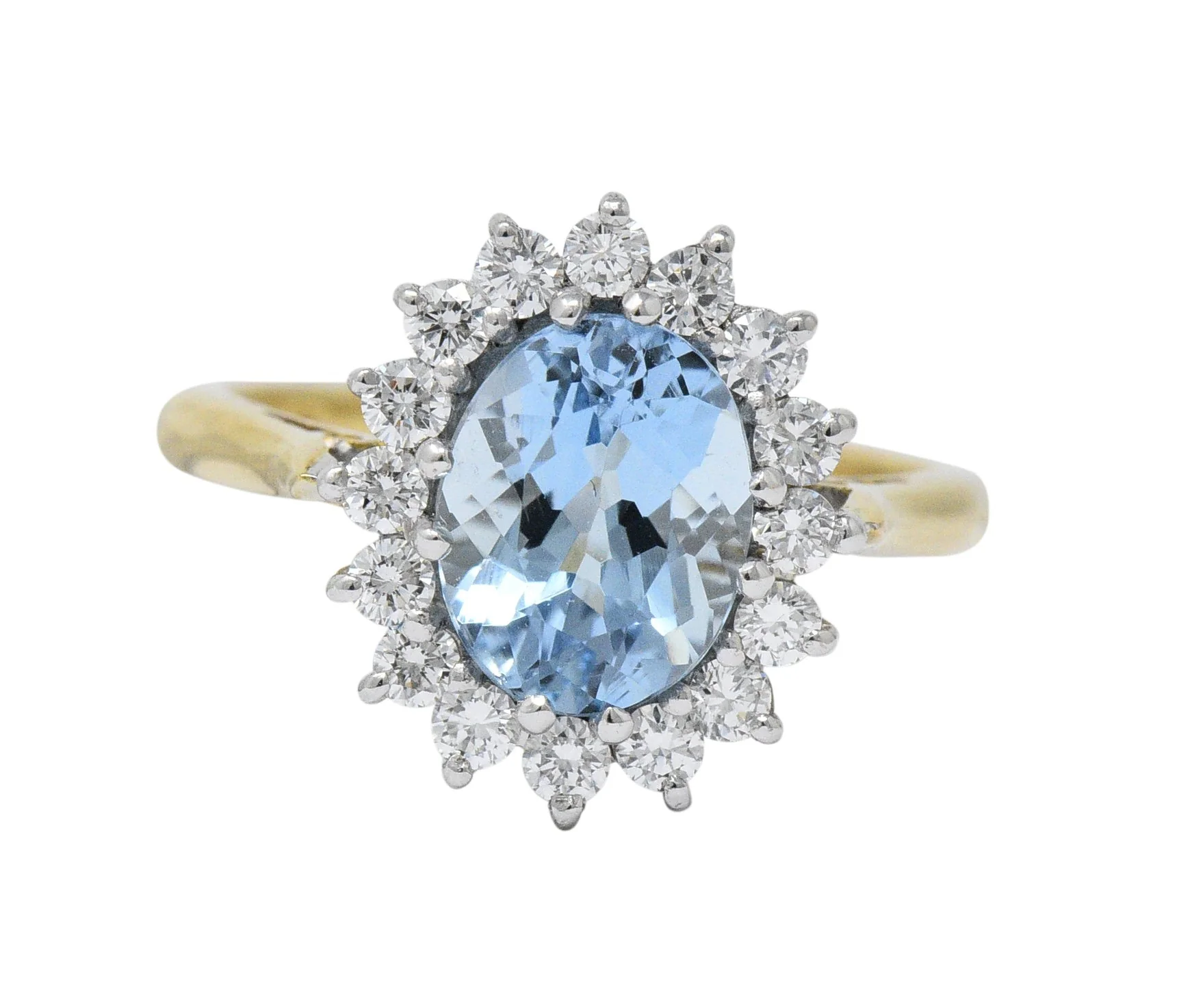 2.35 CTW Aquamarine Diamond 18 Karat Two-Tone Gold Cluster Ring