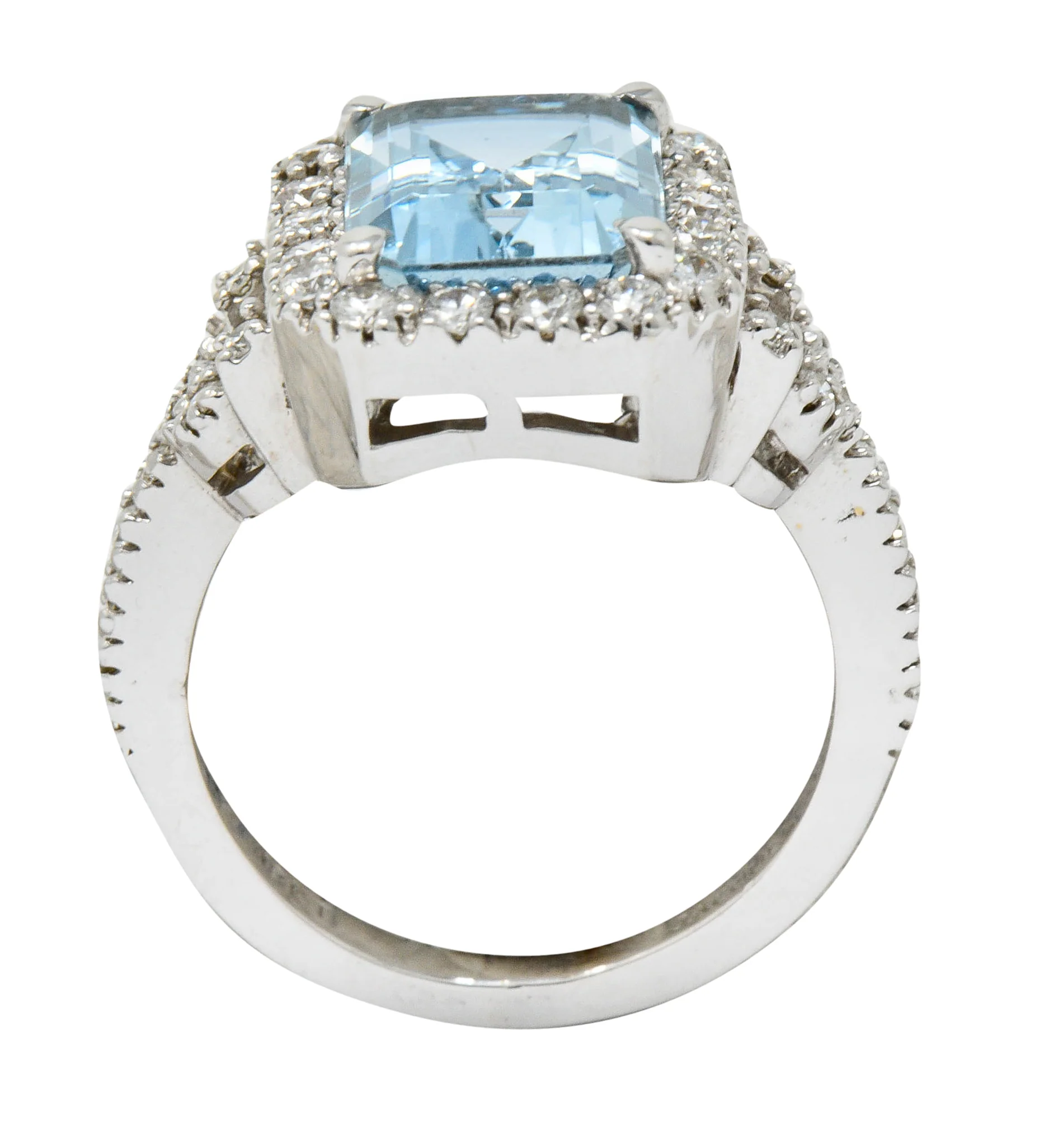 2.62 CTW Aquamarine Diamond Halo 18 Karat White Gold Cocktail Ring - Image 10