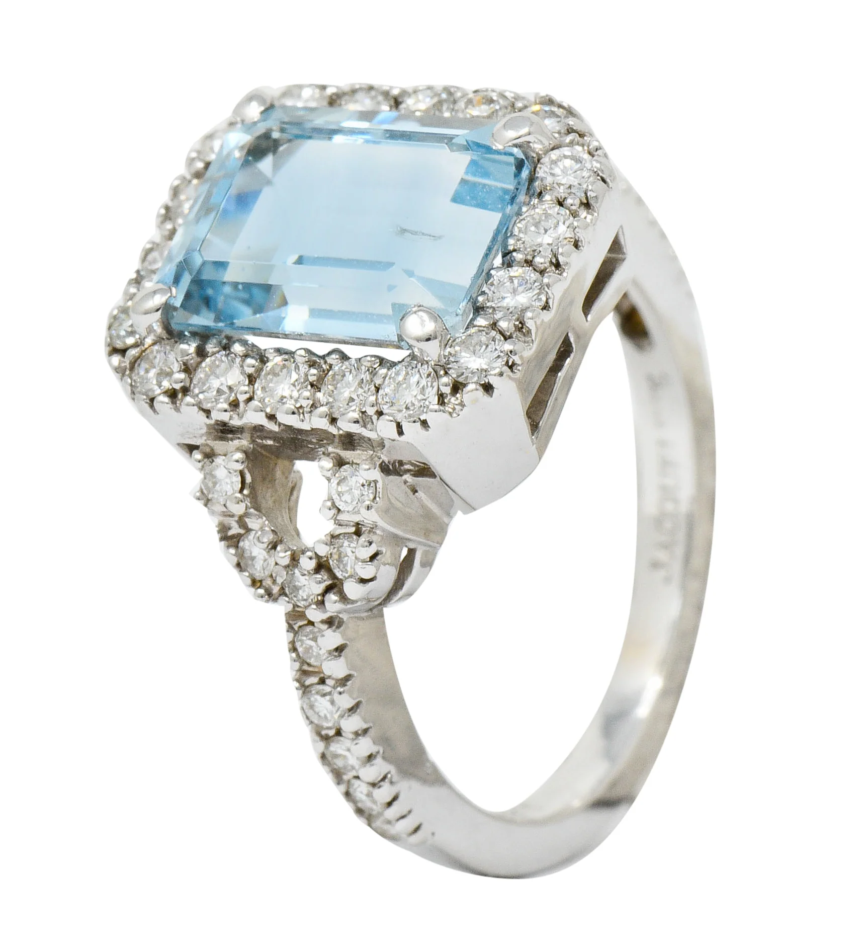 2.62 CTW Aquamarine Diamond Halo 18 Karat White Gold Cocktail Ring - Image 12