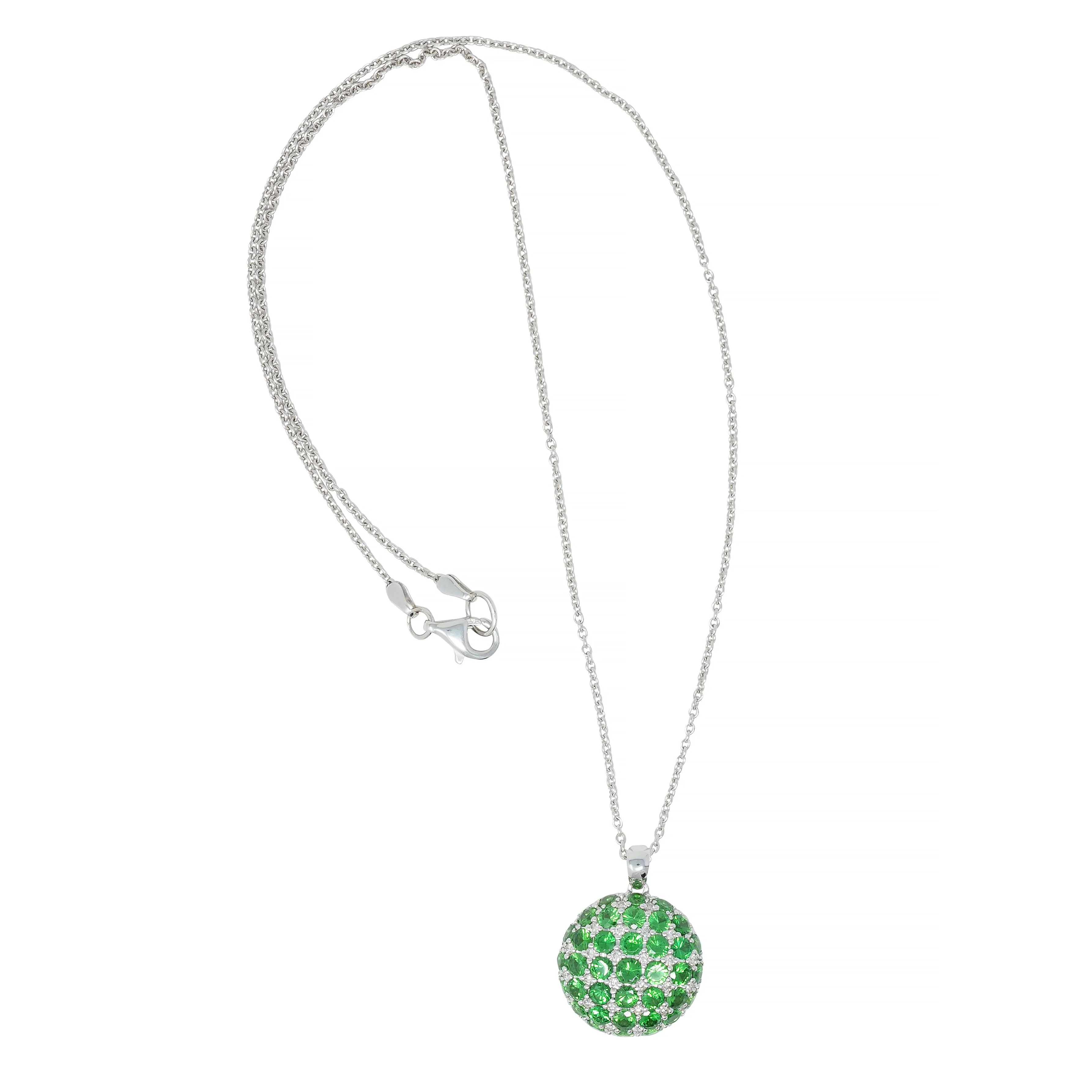 2.85 CTW Demantoid Garnet 18 Karat White Gold Circle Pendant Necklace - Image 2
