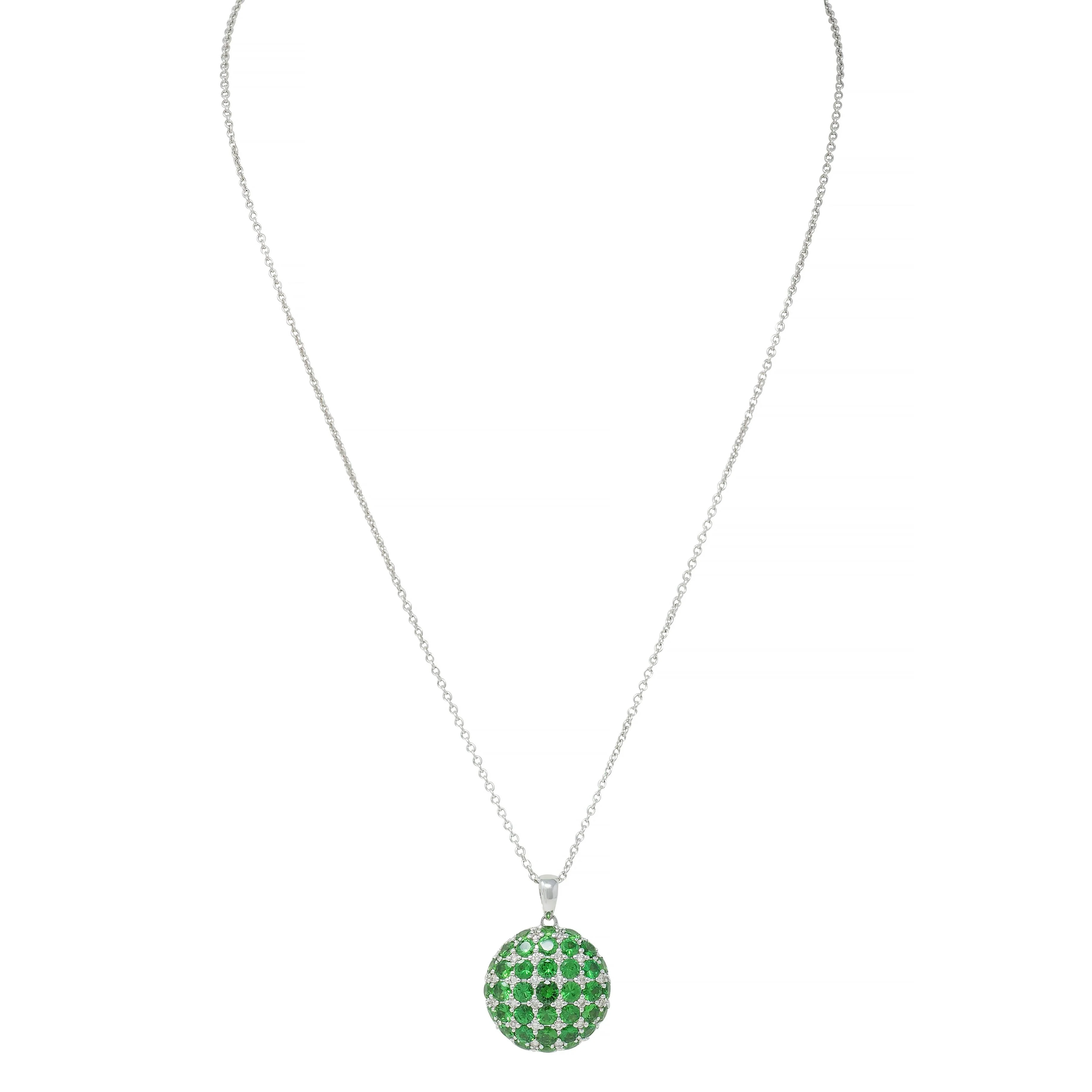 2.85 CTW Demantoid Garnet 18 Karat White Gold Circle Pendant Necklace - Image 4