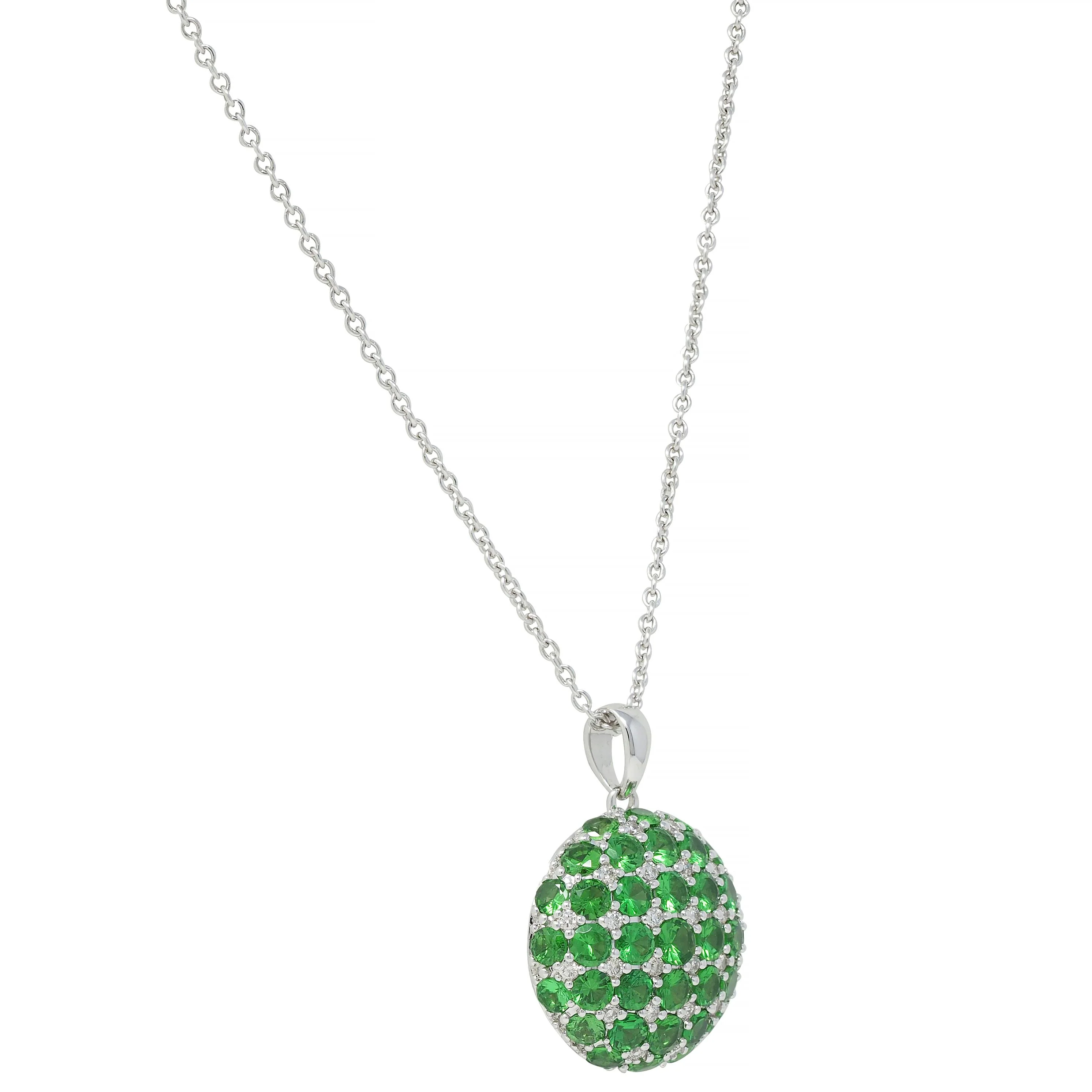 2.85 CTW Demantoid Garnet 18 Karat White Gold Circle Pendant Necklace - Image 5