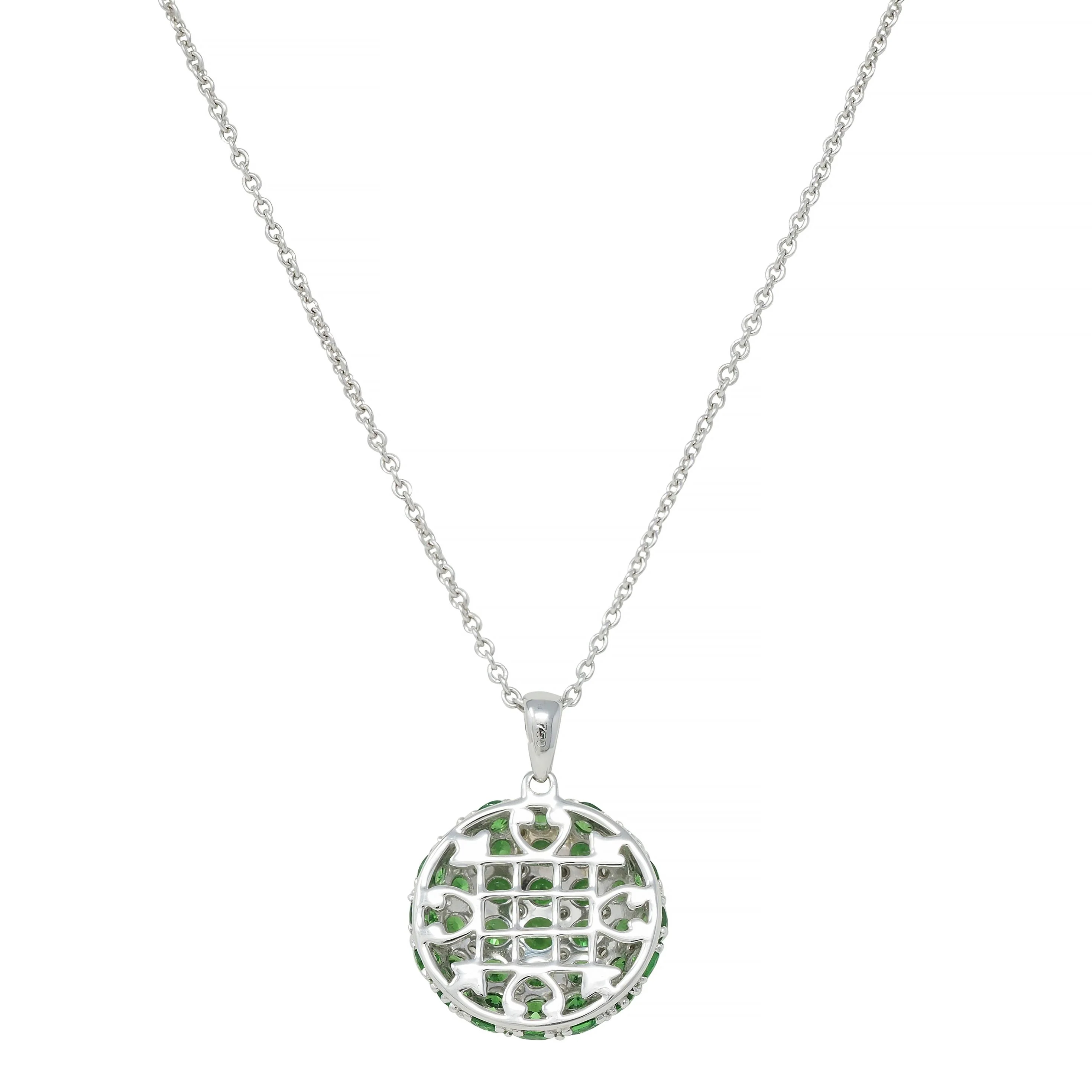2.85 CTW Demantoid Garnet 18 Karat White Gold Circle Pendant Necklace - Image 6