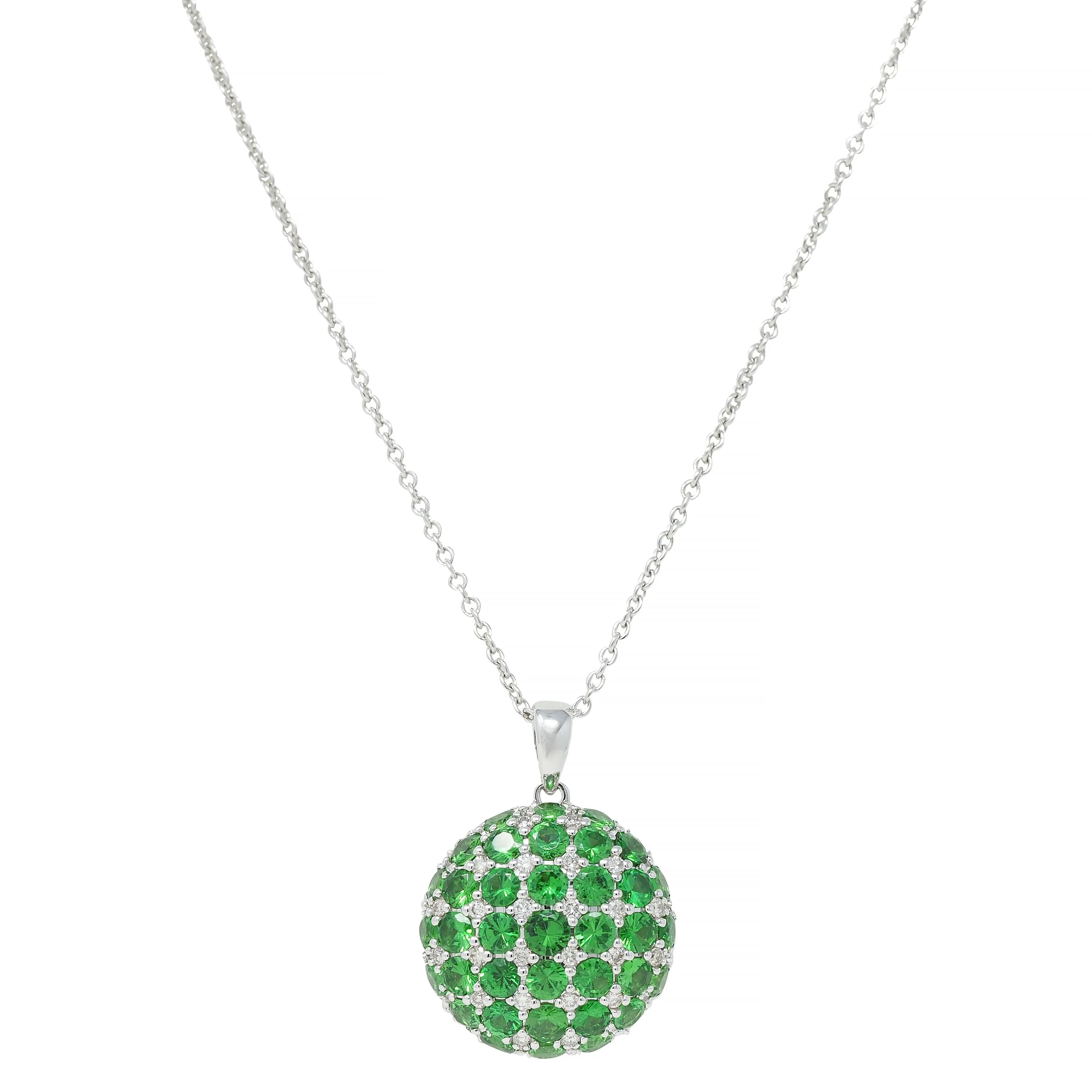 2.85 CTW Demantoid Garnet 18 Karat White Gold Circle Pendant Necklace - Image 9