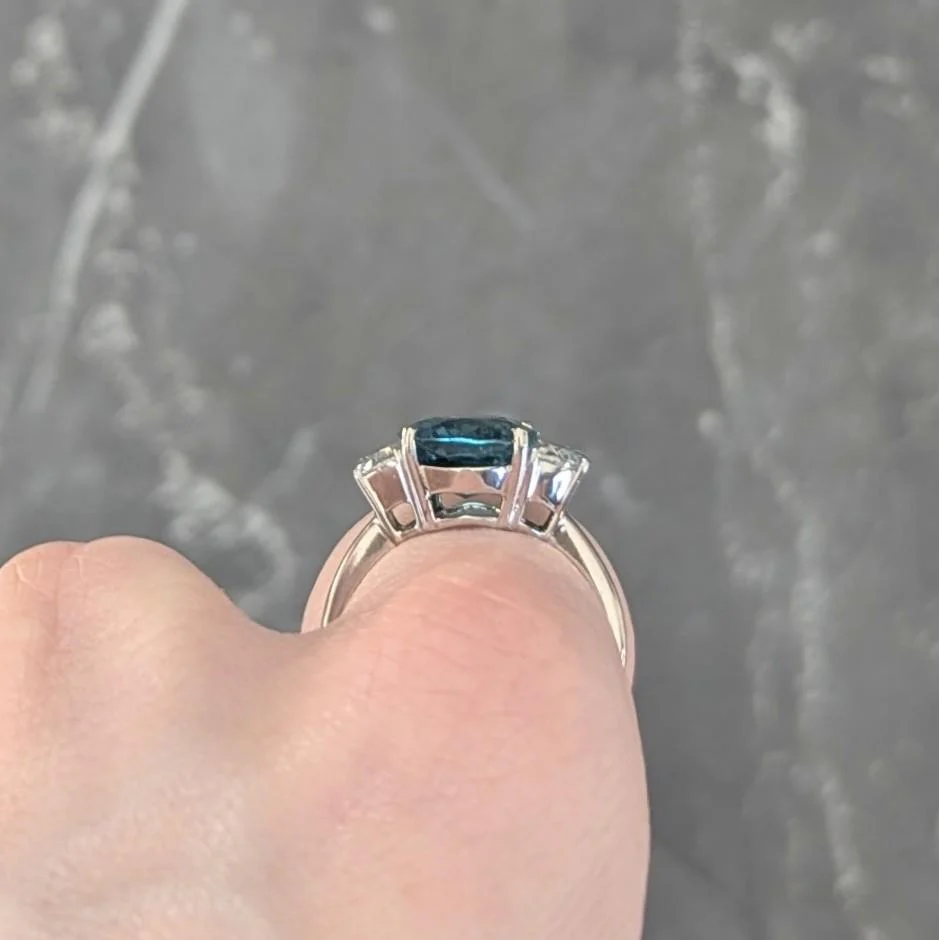 2000's 5.16 CTW Tourmaline Diamond 18 Karat White Gold Three Stone Ring GIA - Image 11