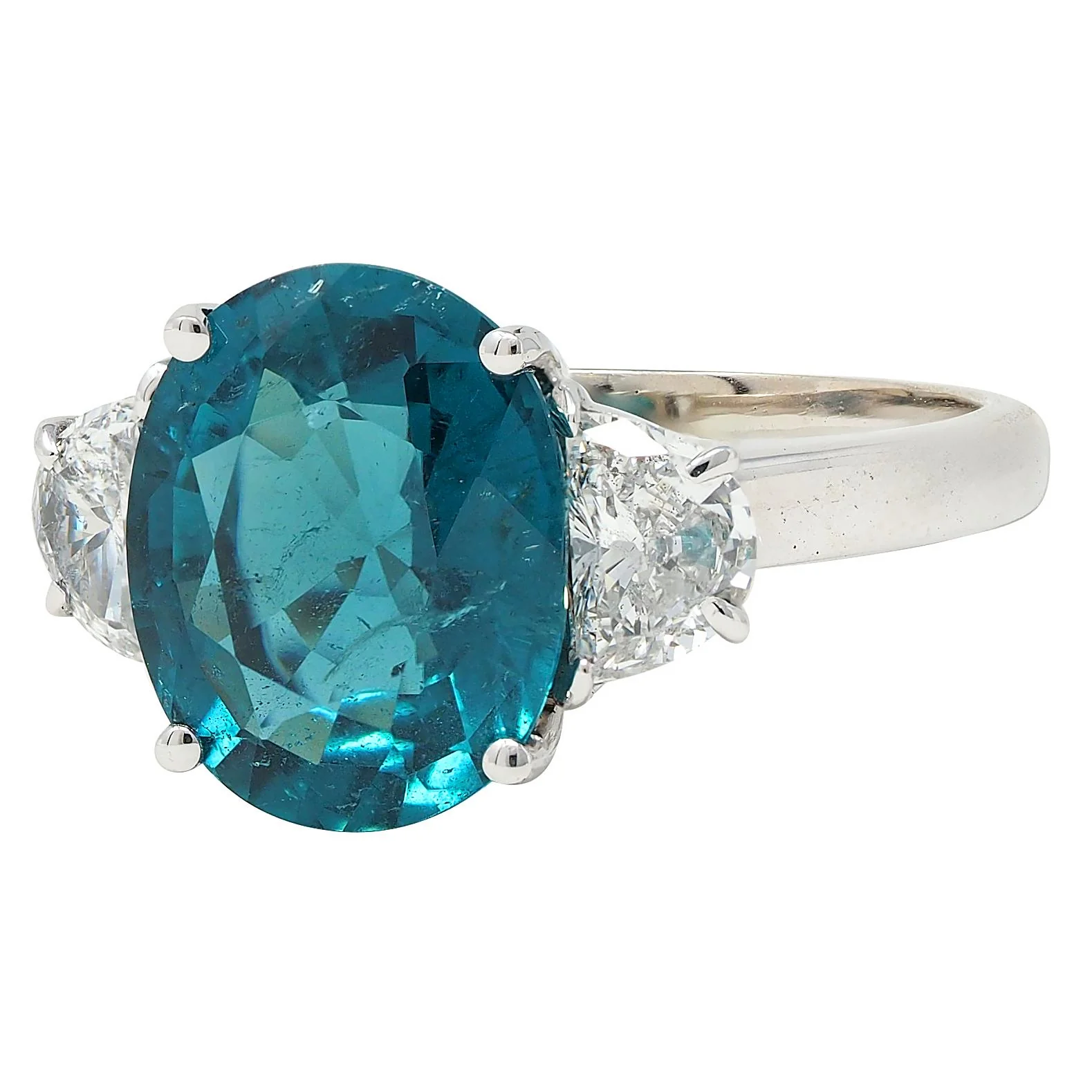 2000's 5.16 CTW Tourmaline Diamond 18 Karat White Gold Three Stone Ring GIA - Image 6