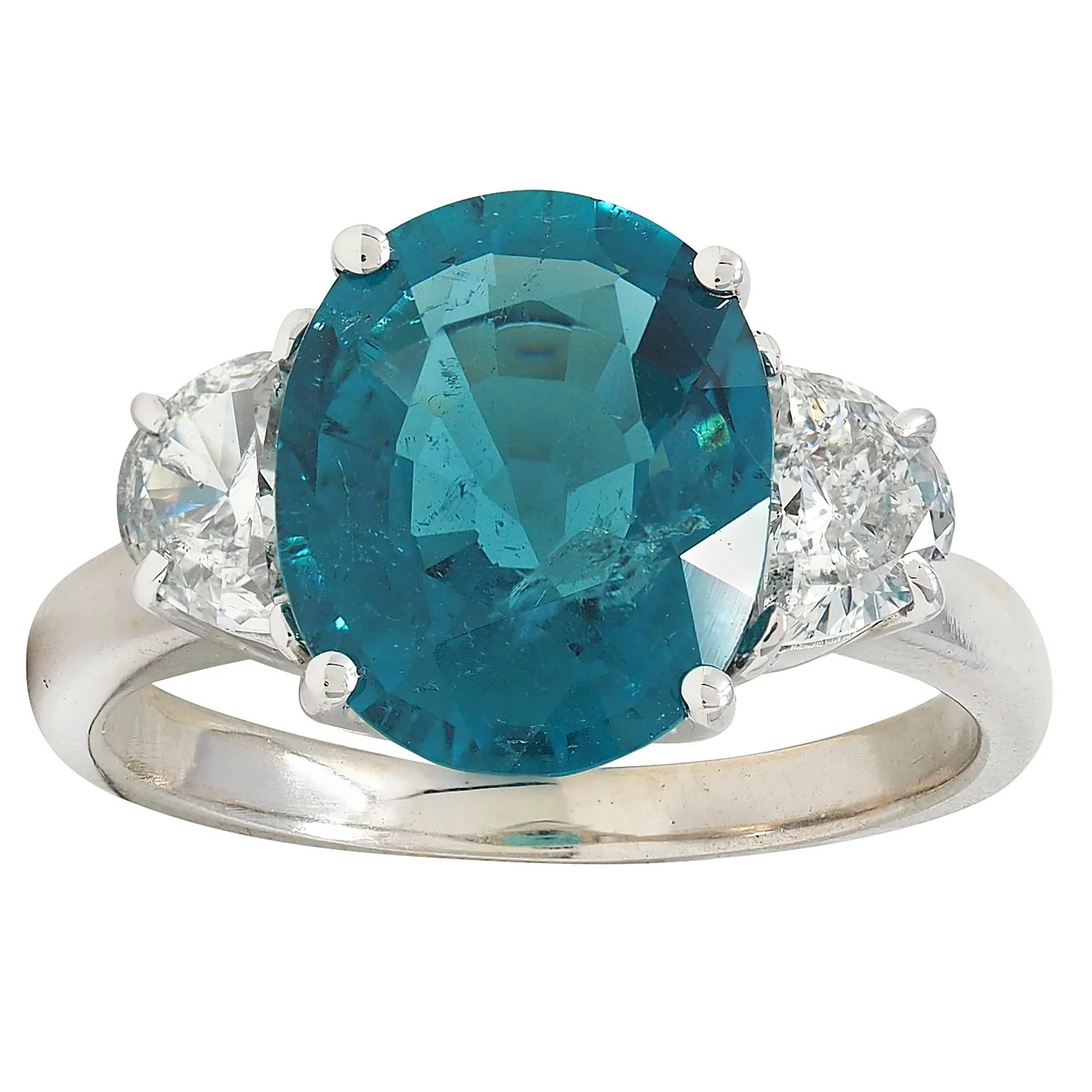 2000's 5.16 CTW Tourmaline Diamond 18 Karat White Gold Three Stone Ring GIA - Image 7