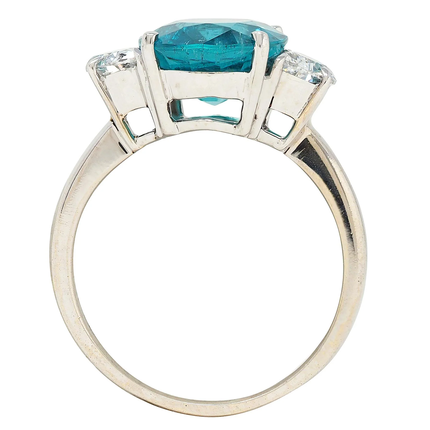2000's 5.16 CTW Tourmaline Diamond 18 Karat White Gold Three Stone Ring GIA - Image 8