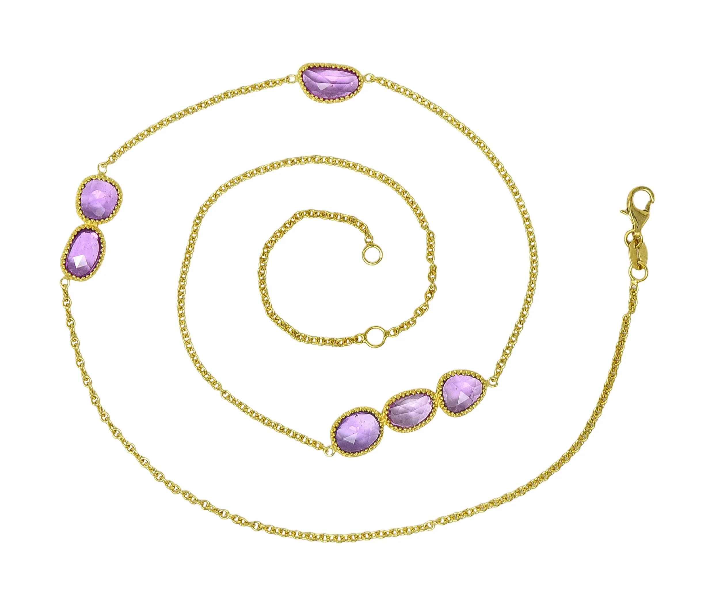 2000's Amethyst 18 Karat Yellow Gold Station Necklace - Image 3
