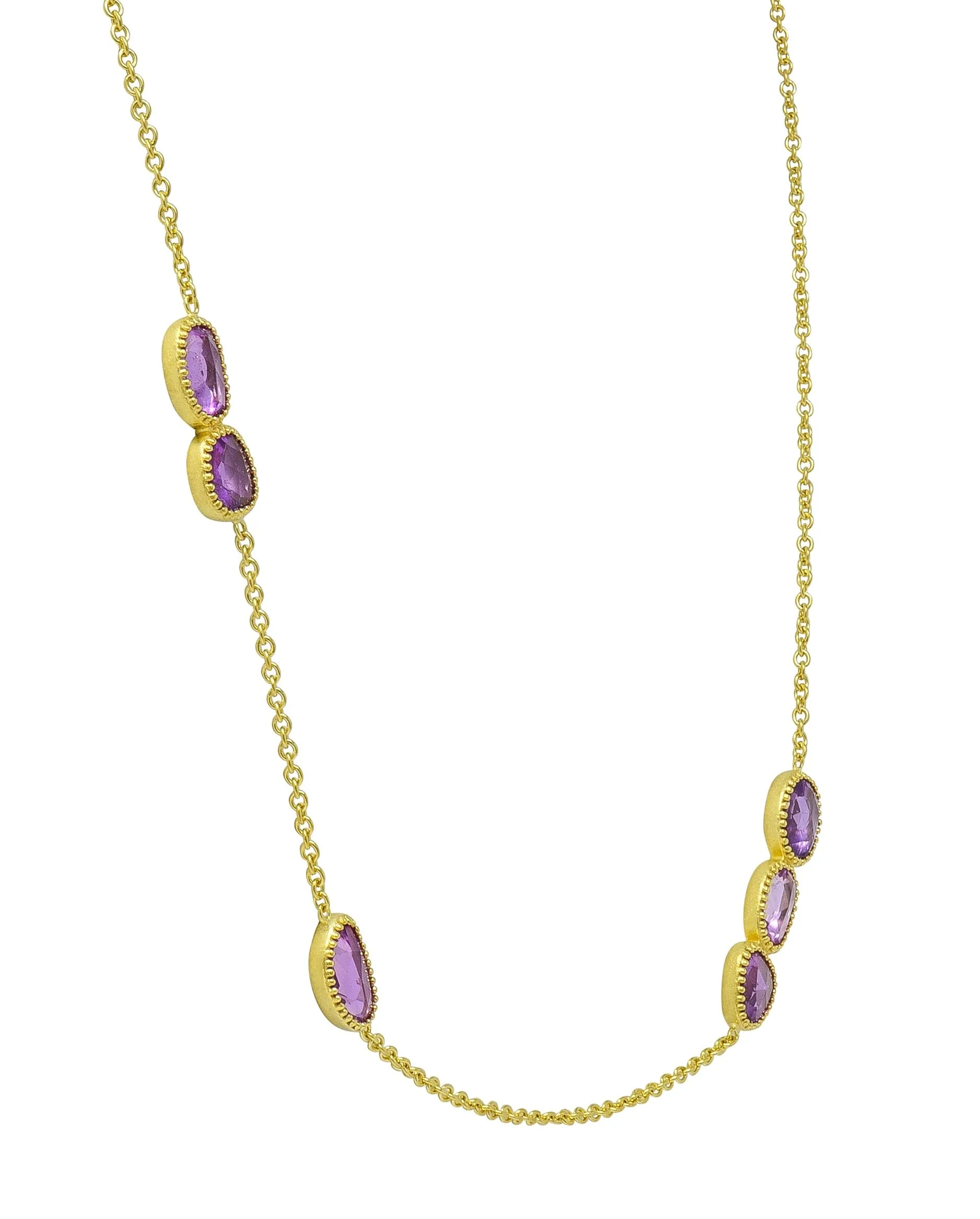 2000's Amethyst 18 Karat Yellow Gold Station Necklace - Image 4