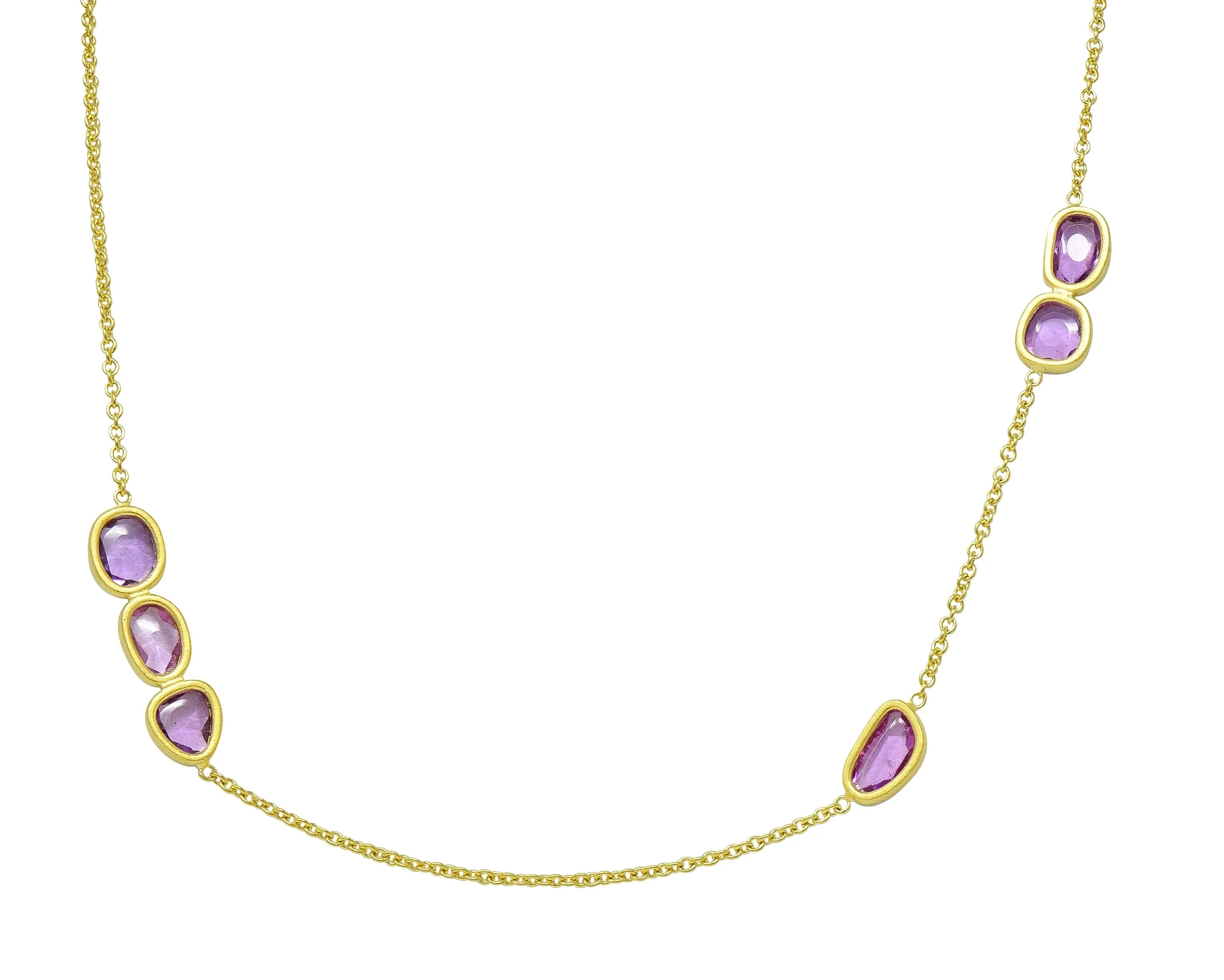 2000's Amethyst 18 Karat Yellow Gold Station Necklace - Image 5