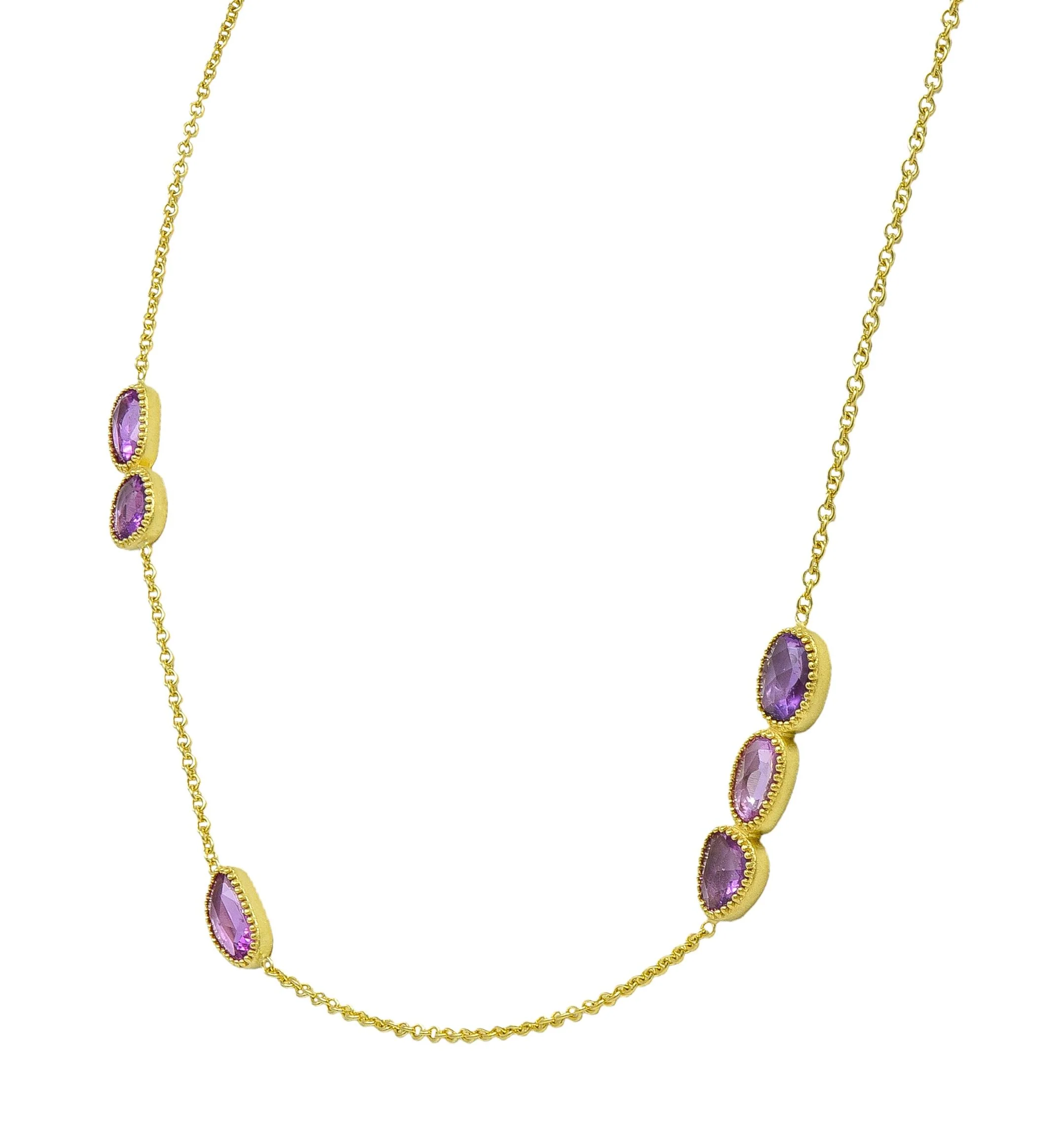 2000's Amethyst 18 Karat Yellow Gold Station Necklace - Image 6