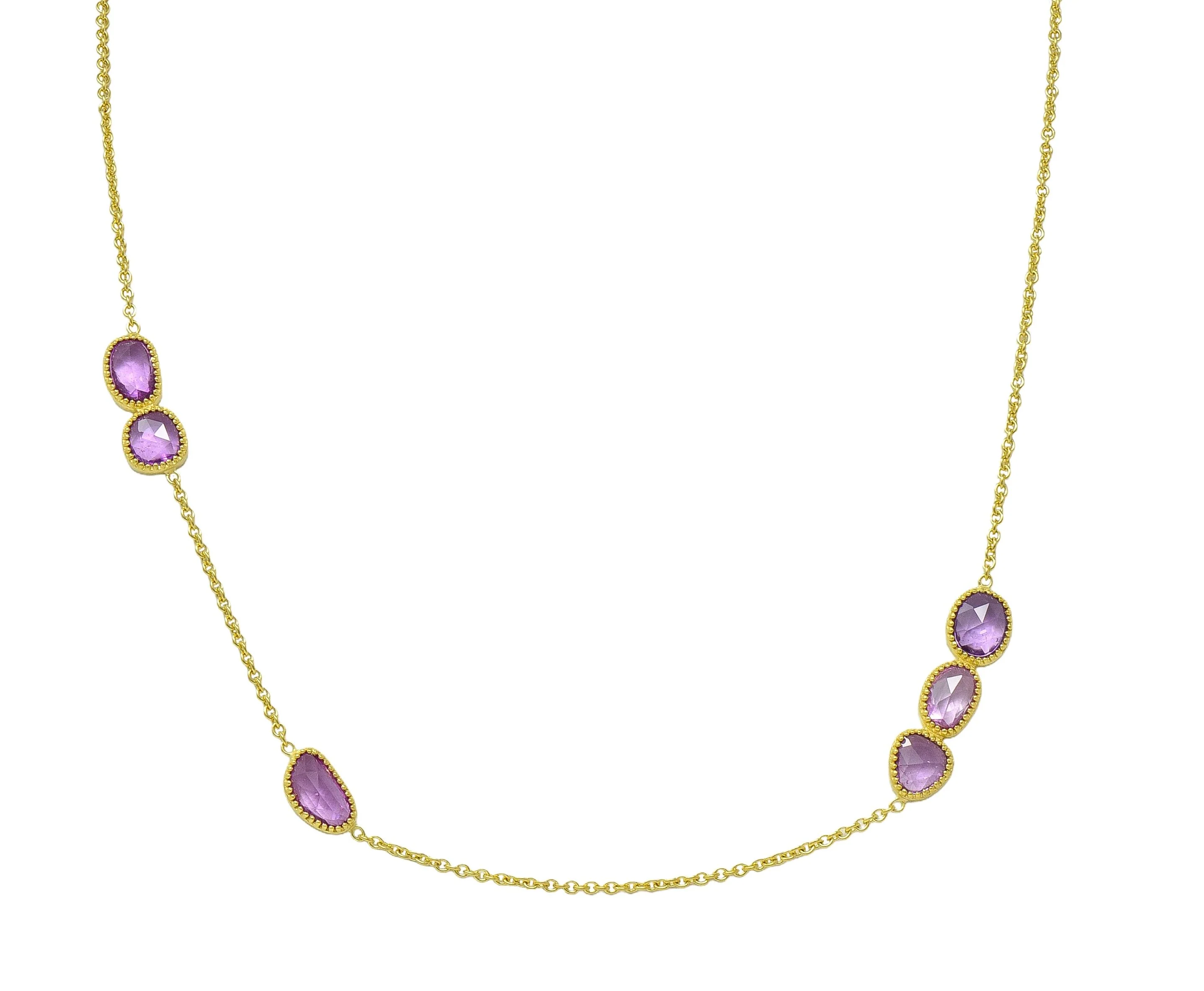 2000's Amethyst 18 Karat Yellow Gold Station Necklace - Image 9