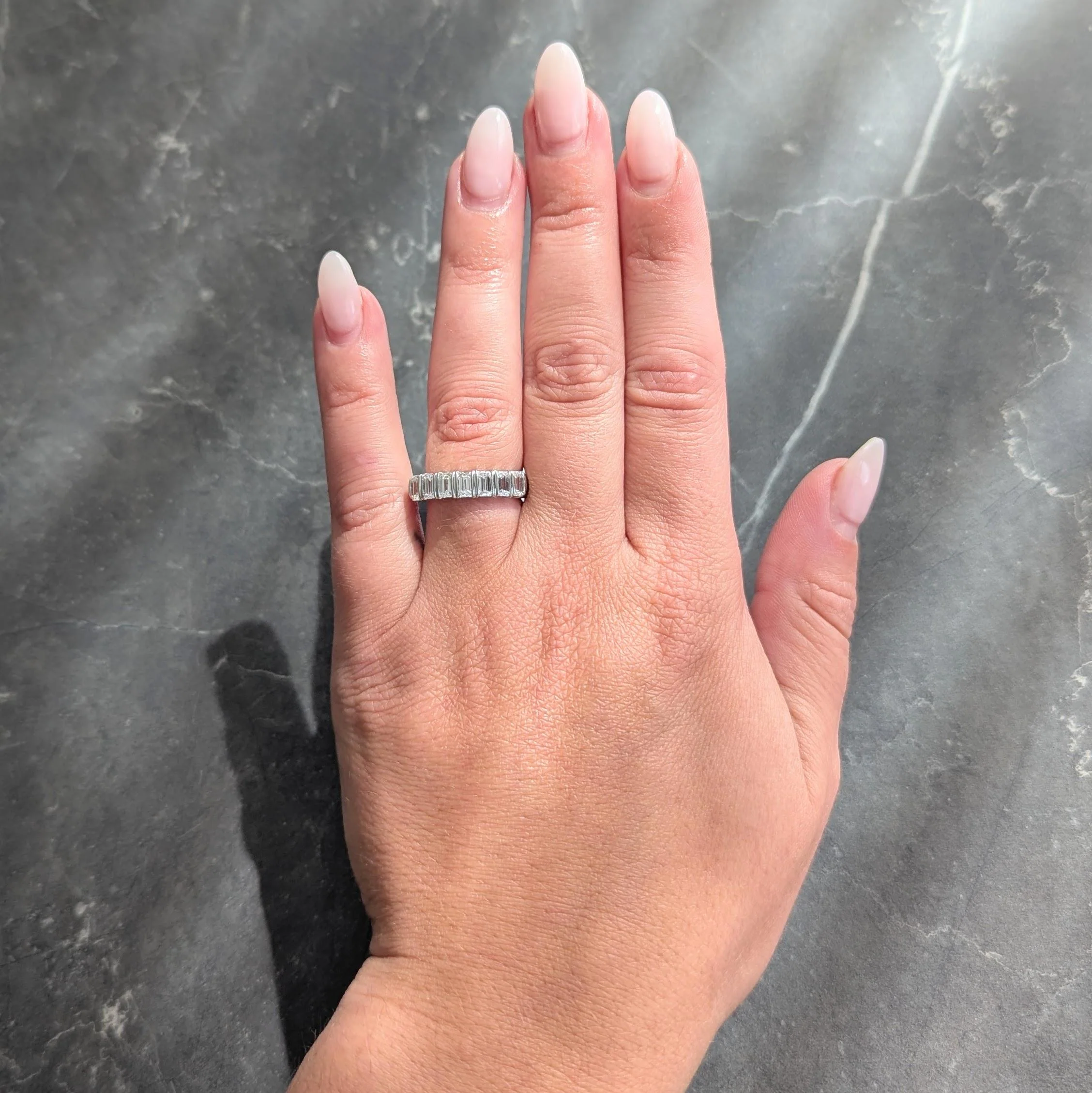 2000's Diamond Platinum Baguette Stacking Band Ring - Image 7