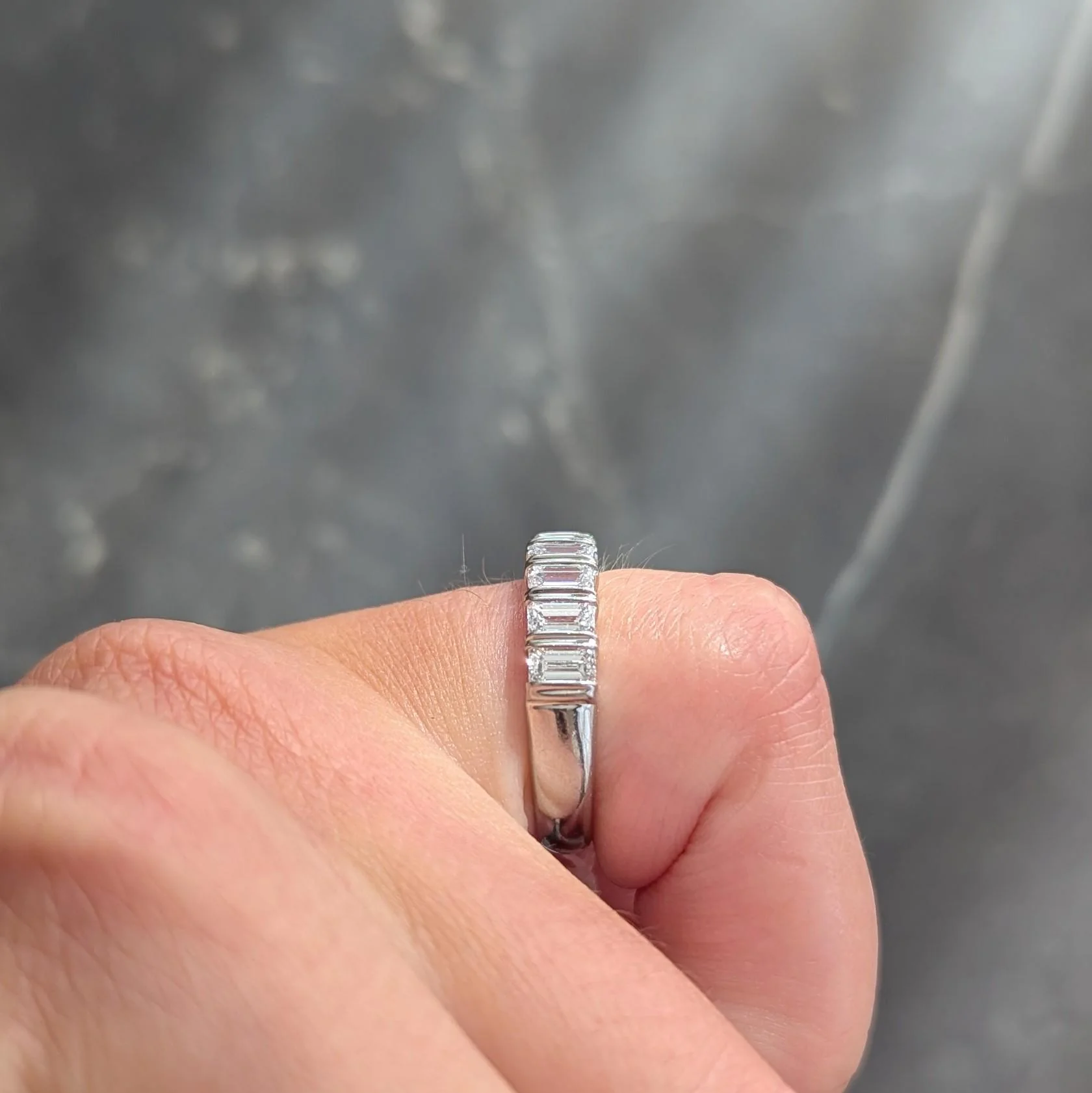 2000's Diamond Platinum Baguette Stacking Band Ring - Image 9