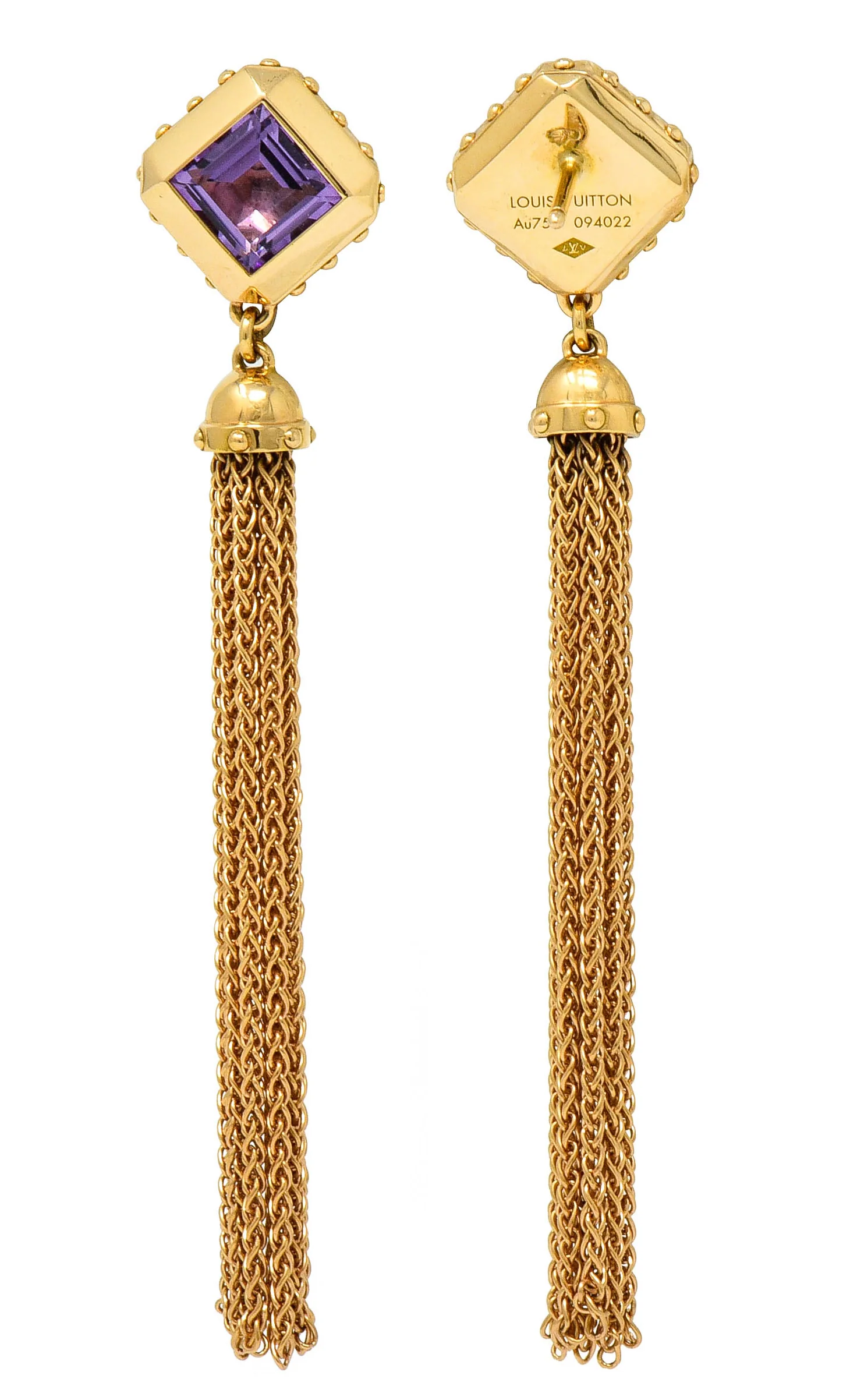 2014 Louis Vuitton Amethyst 18 Karat Gold Emprise Tassel Earrings - Image 7
