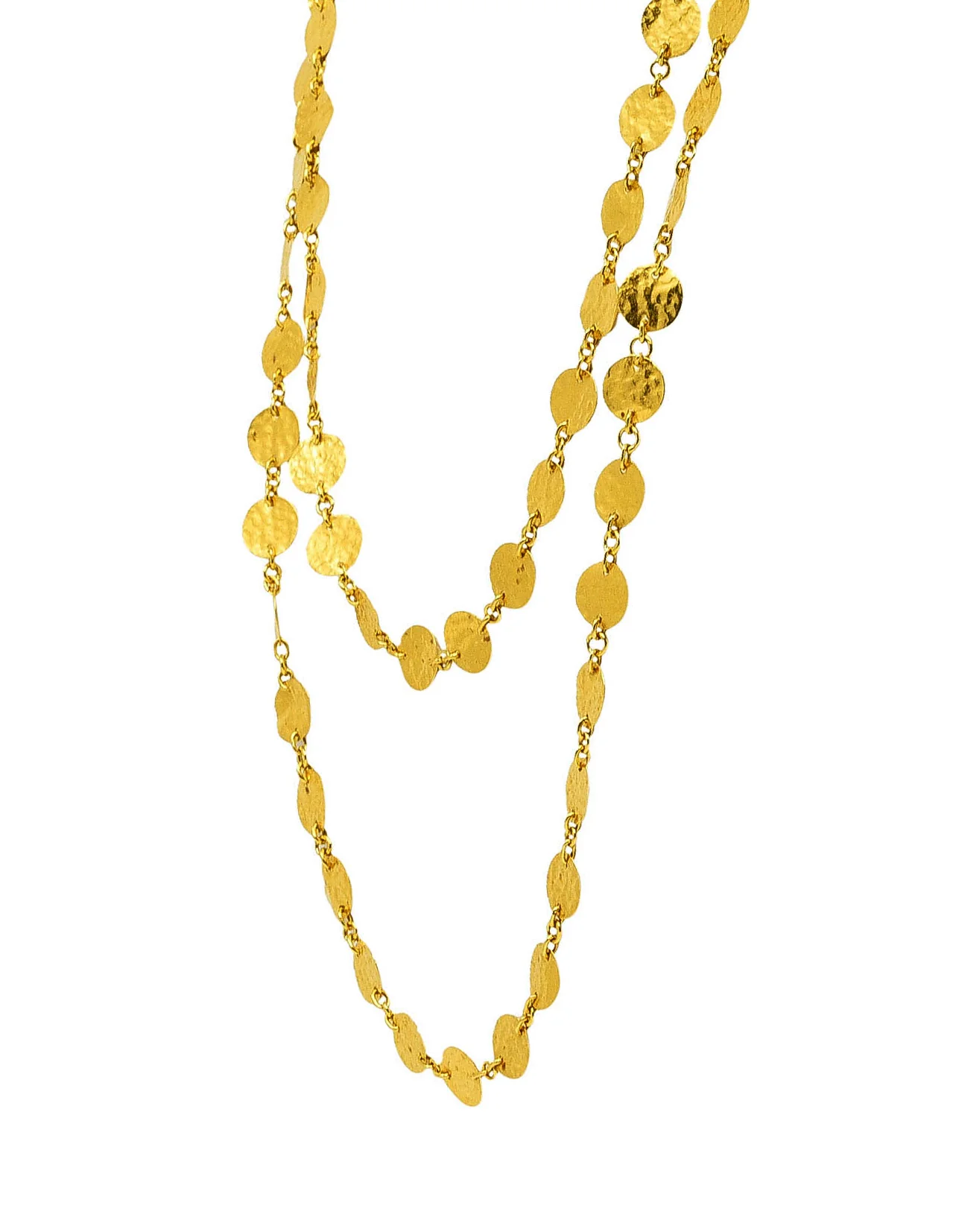 23 Karat Yellow Gold Hammered Disk Long Station Necklace - Image 5