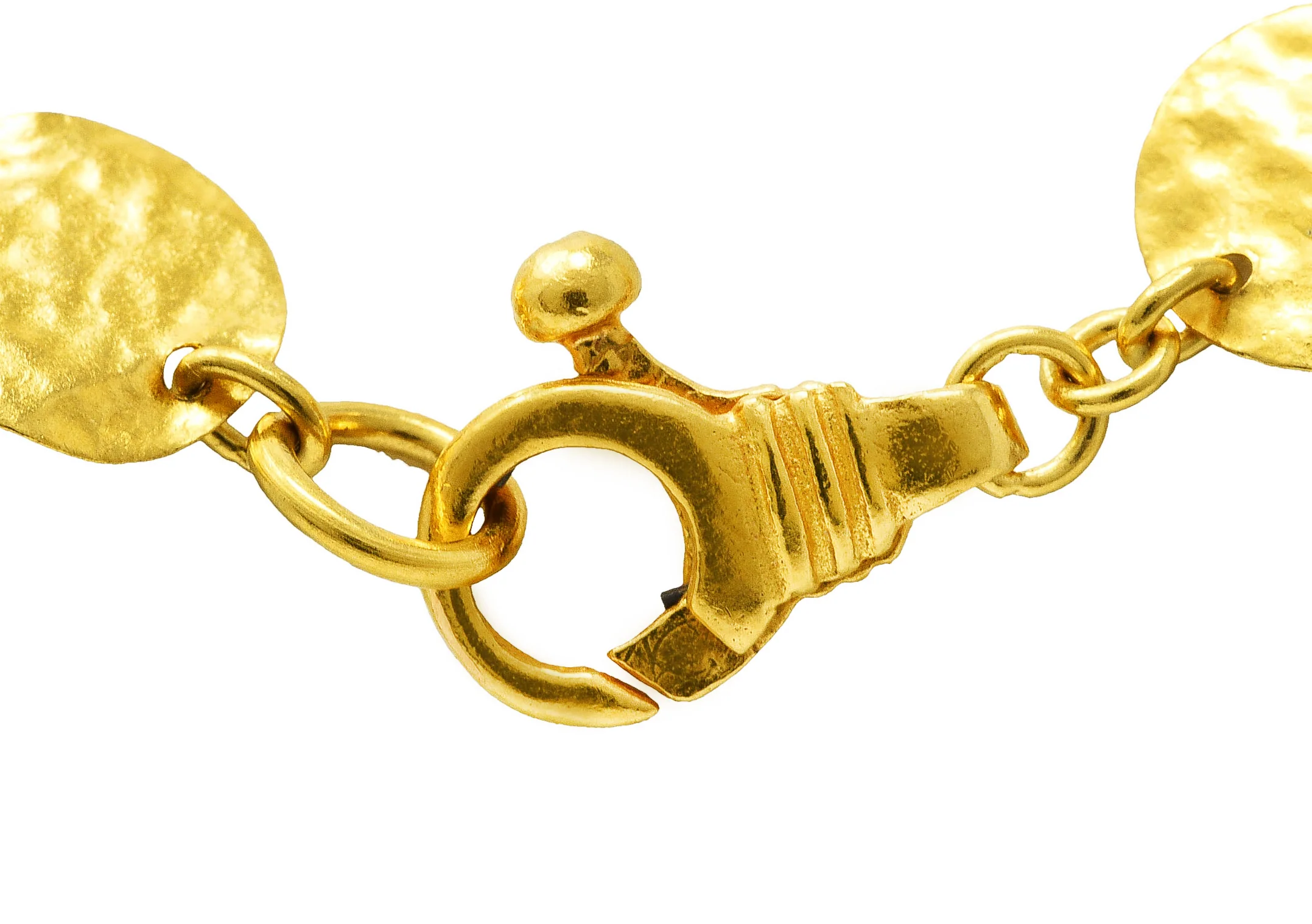 23 Karat Yellow Gold Hammered Disk Long Station Necklace - Image 7