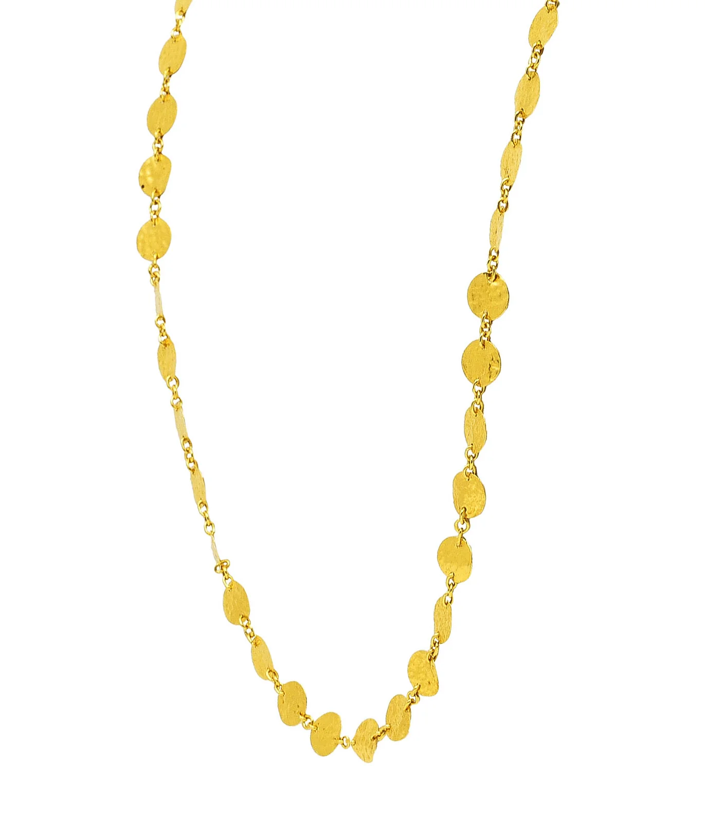 23 Karat Yellow Gold Hammered Disk Long Station Necklace - Image 9