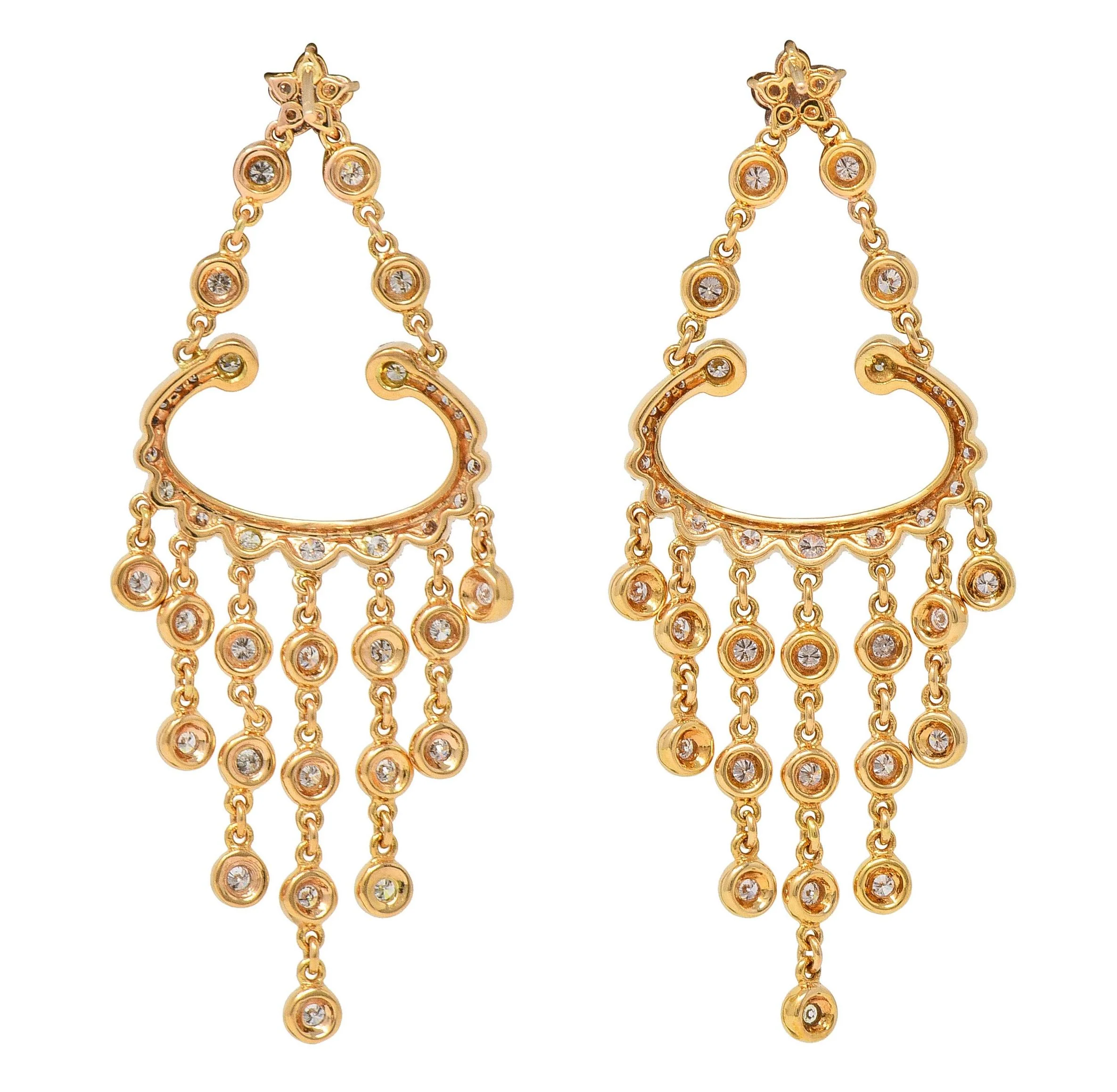 3.00 CTW Diamond 18 Karat Rose Gold Chandelier Fringe Floral Drop Earrings - Image 4